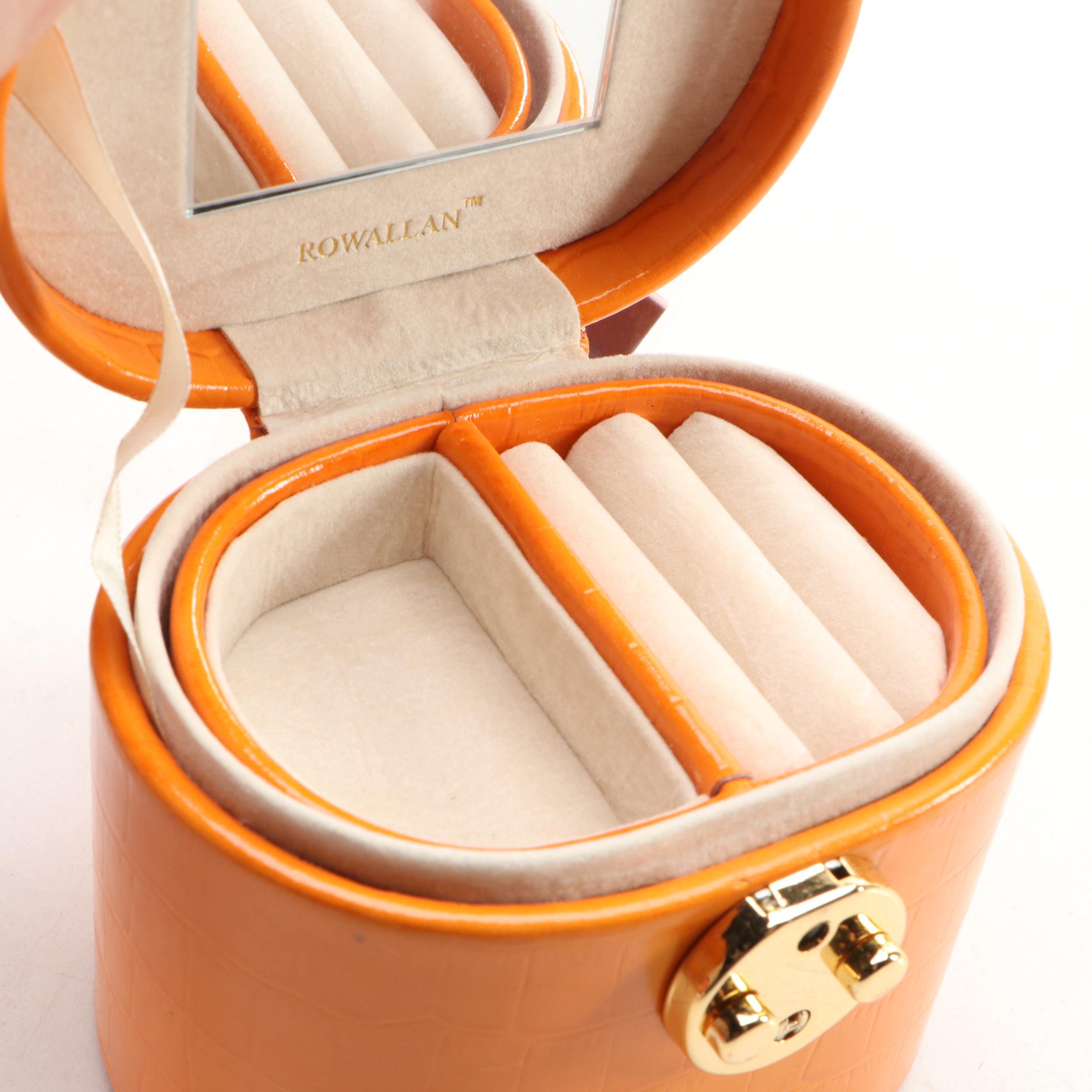 Rowallan Orange Locking Jewelry Case with Orange and Green Traveling Cases