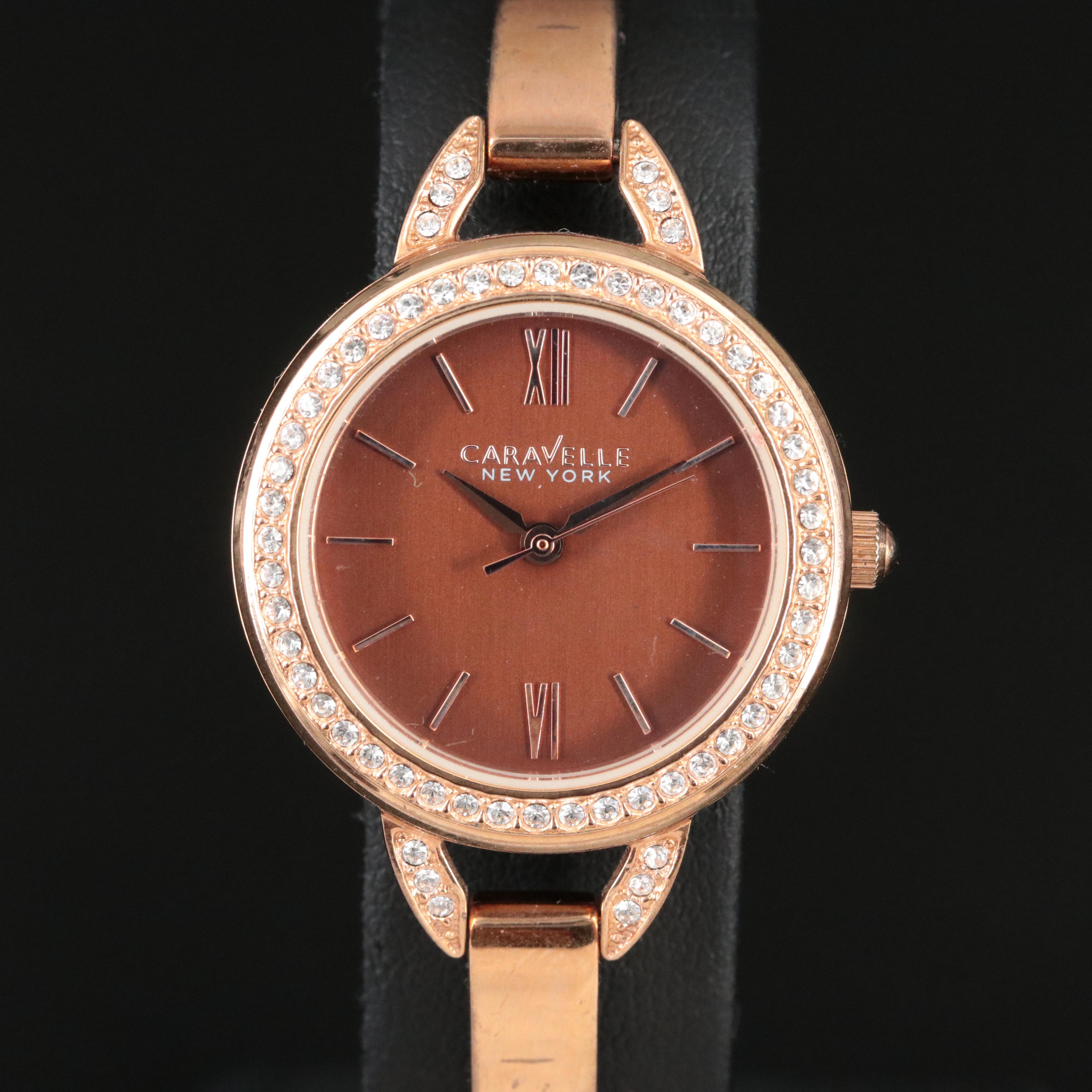 Caravelle New York Brown Dial Rose Gold Steel Tone Watch