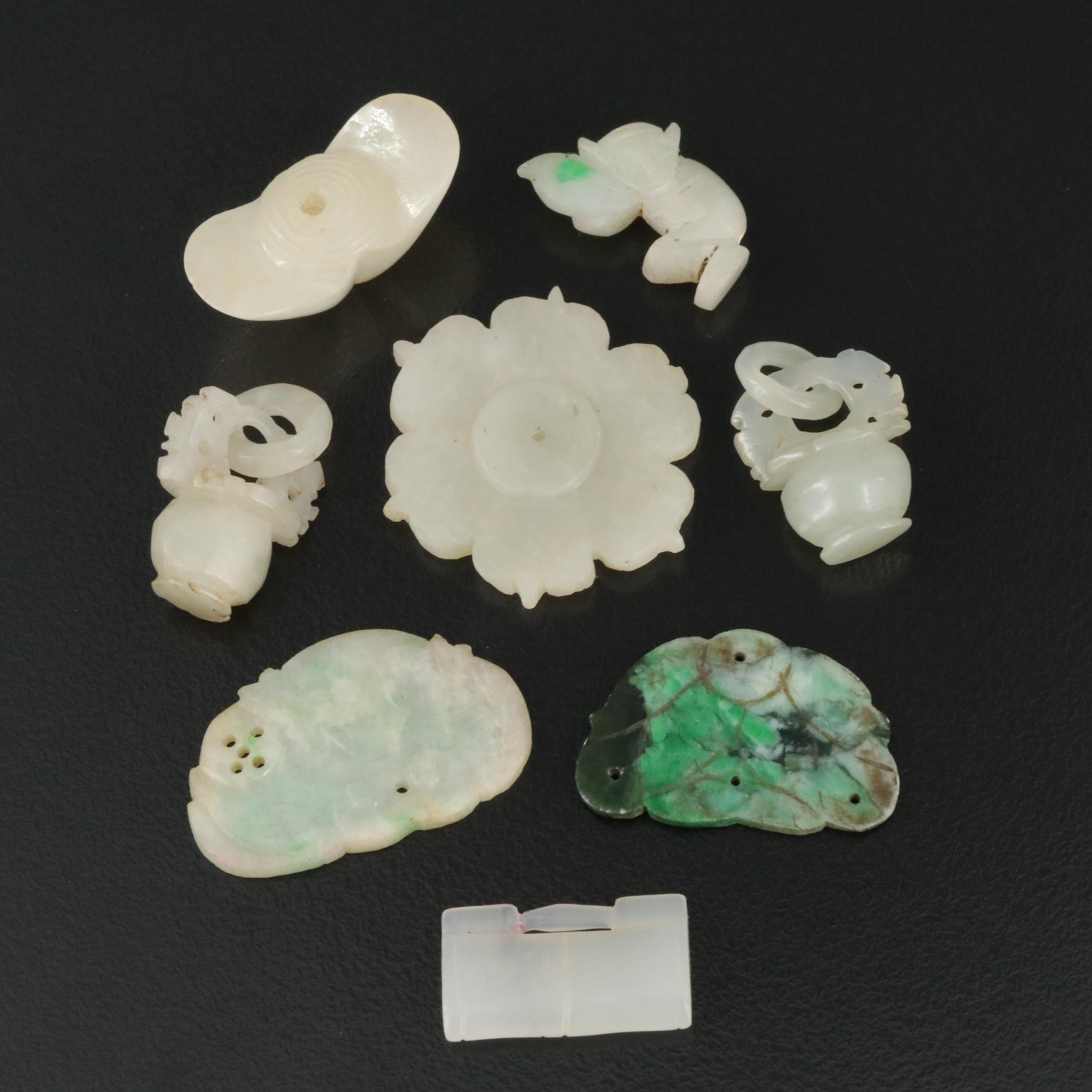 Antique Chinese Loose Carved Jade and Jadeite Pendants