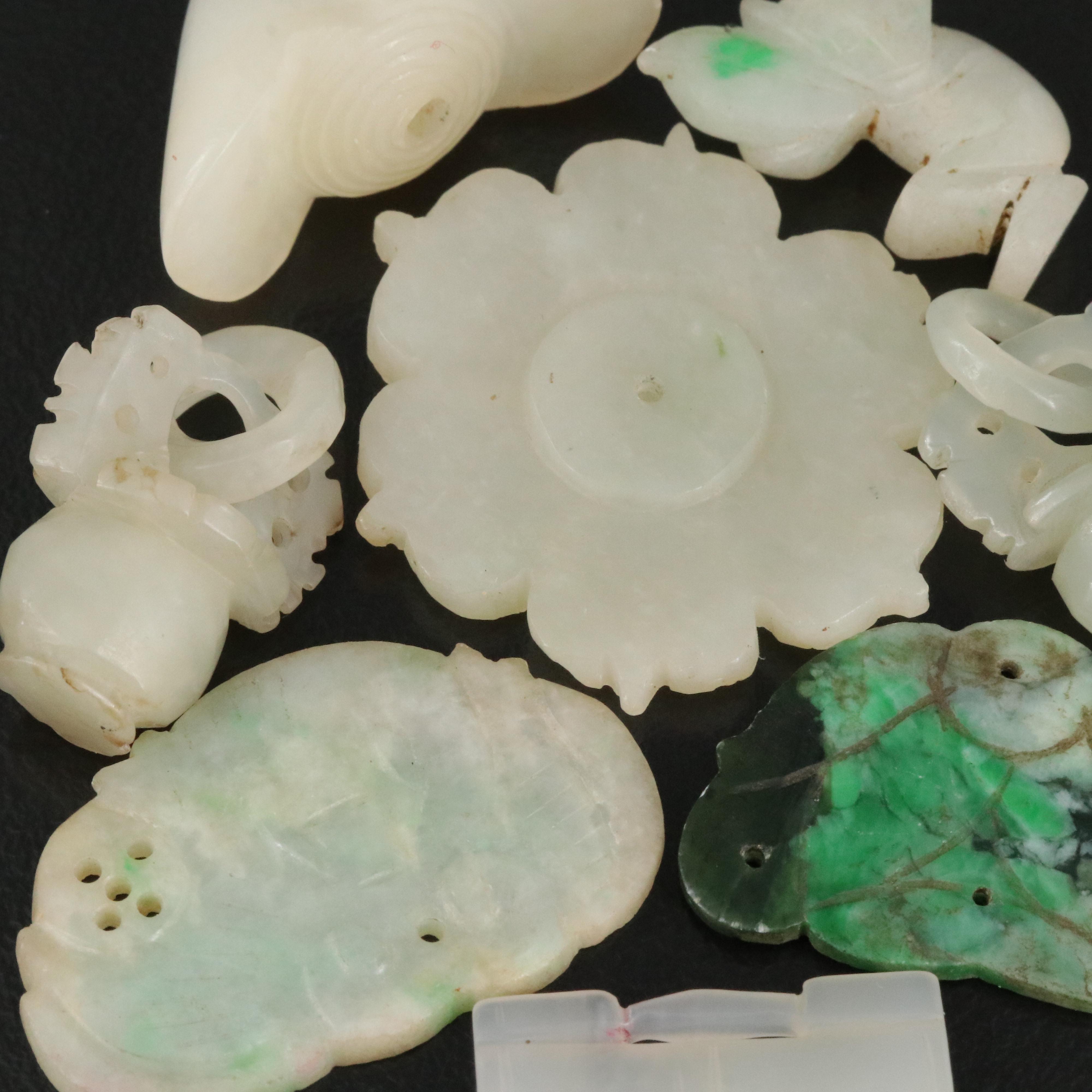 Antique Chinese Loose Carved Jade and Jadeite Pendants