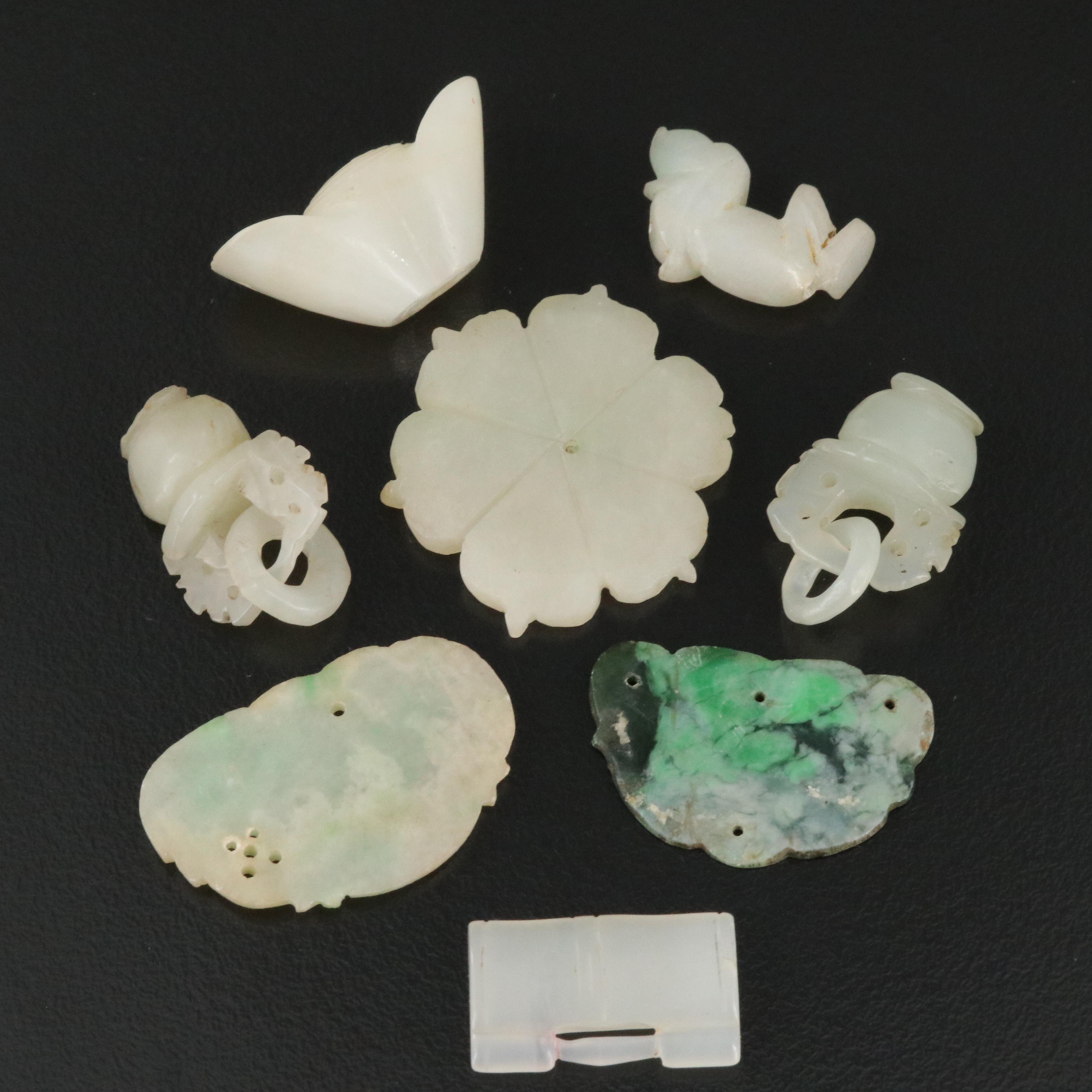 Antique Chinese Loose Carved Jade and Jadeite Pendants