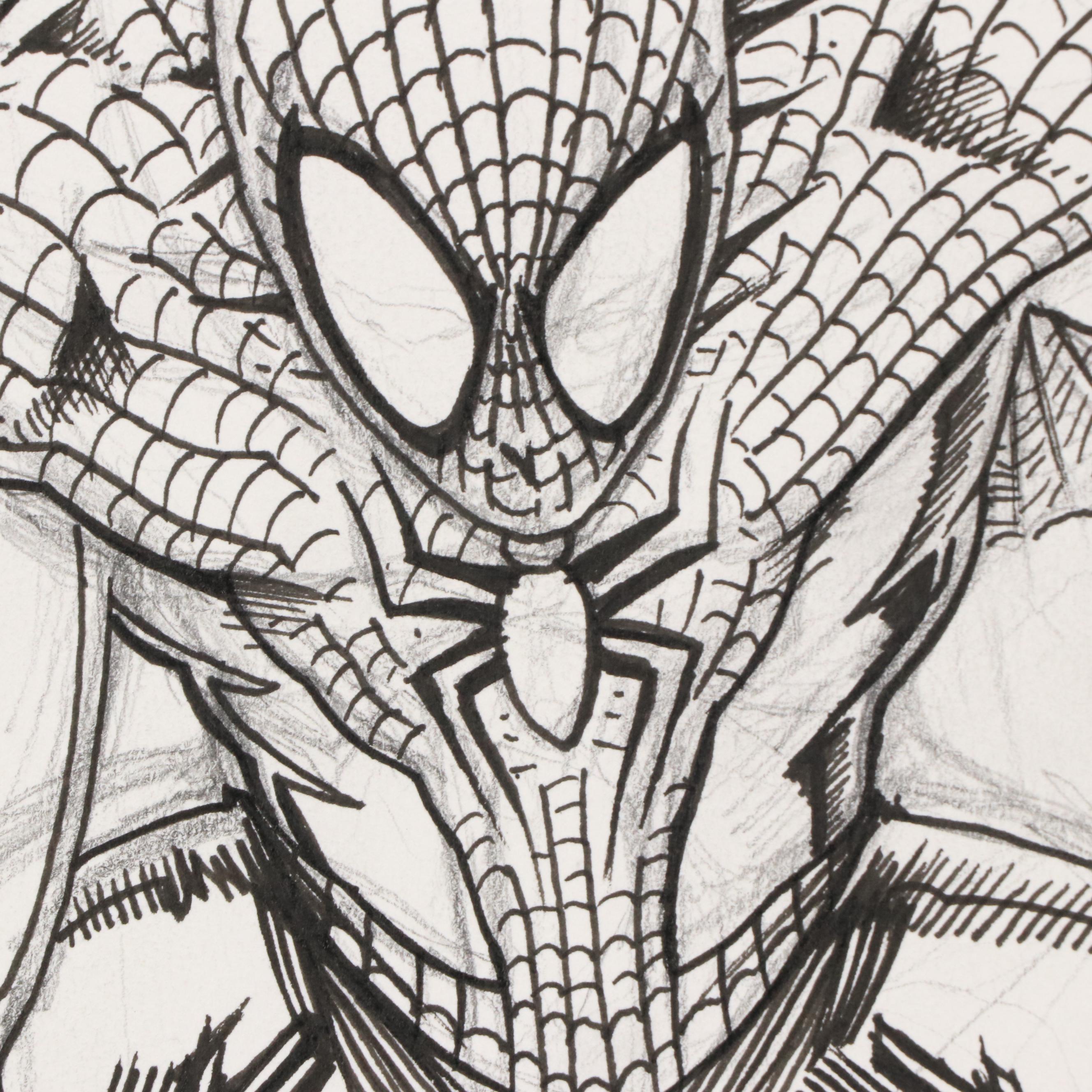 David Myers Ink Illustration of Spiderman, 2016