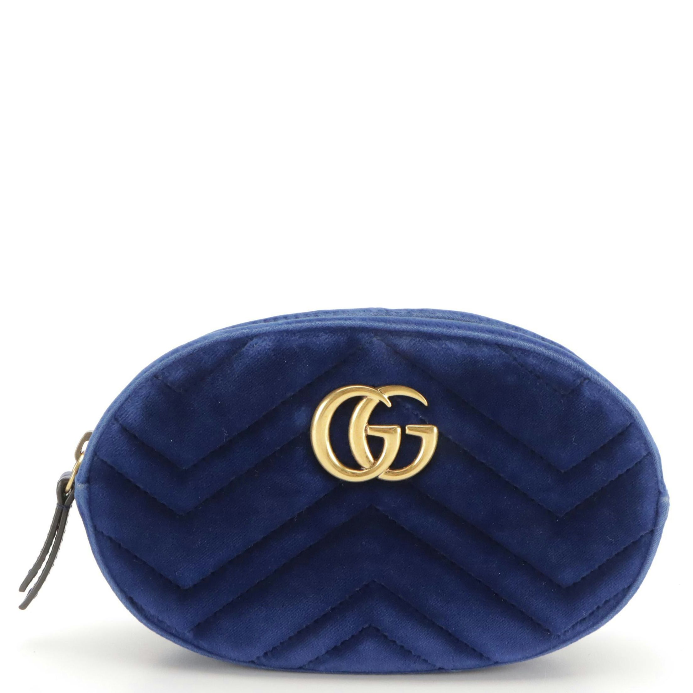 Gucci Marmont Royal Blue Matelassé Velvet Belt Bag