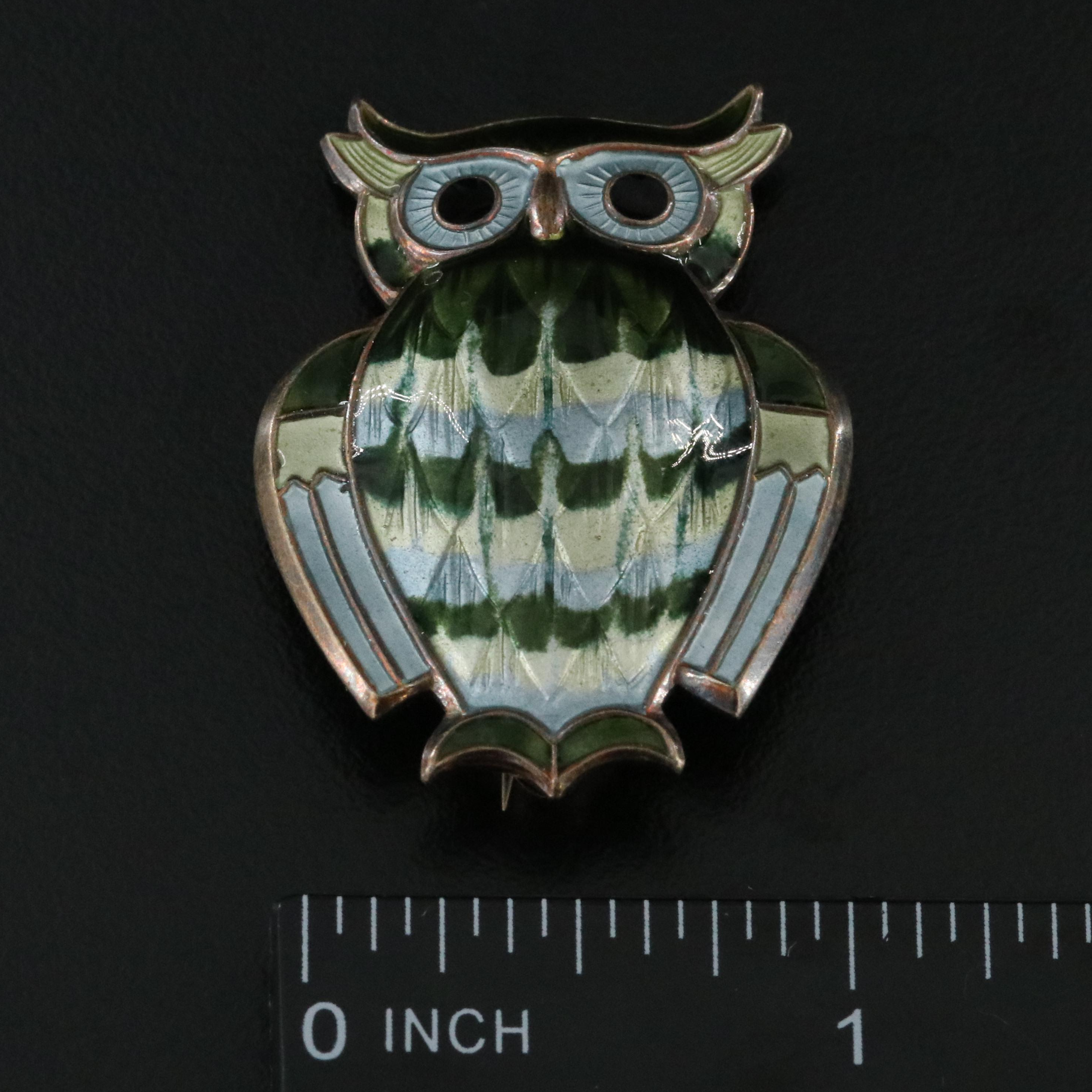 Sterling and 935 Silver Enamel Pins Featuring a David Andersen Owl