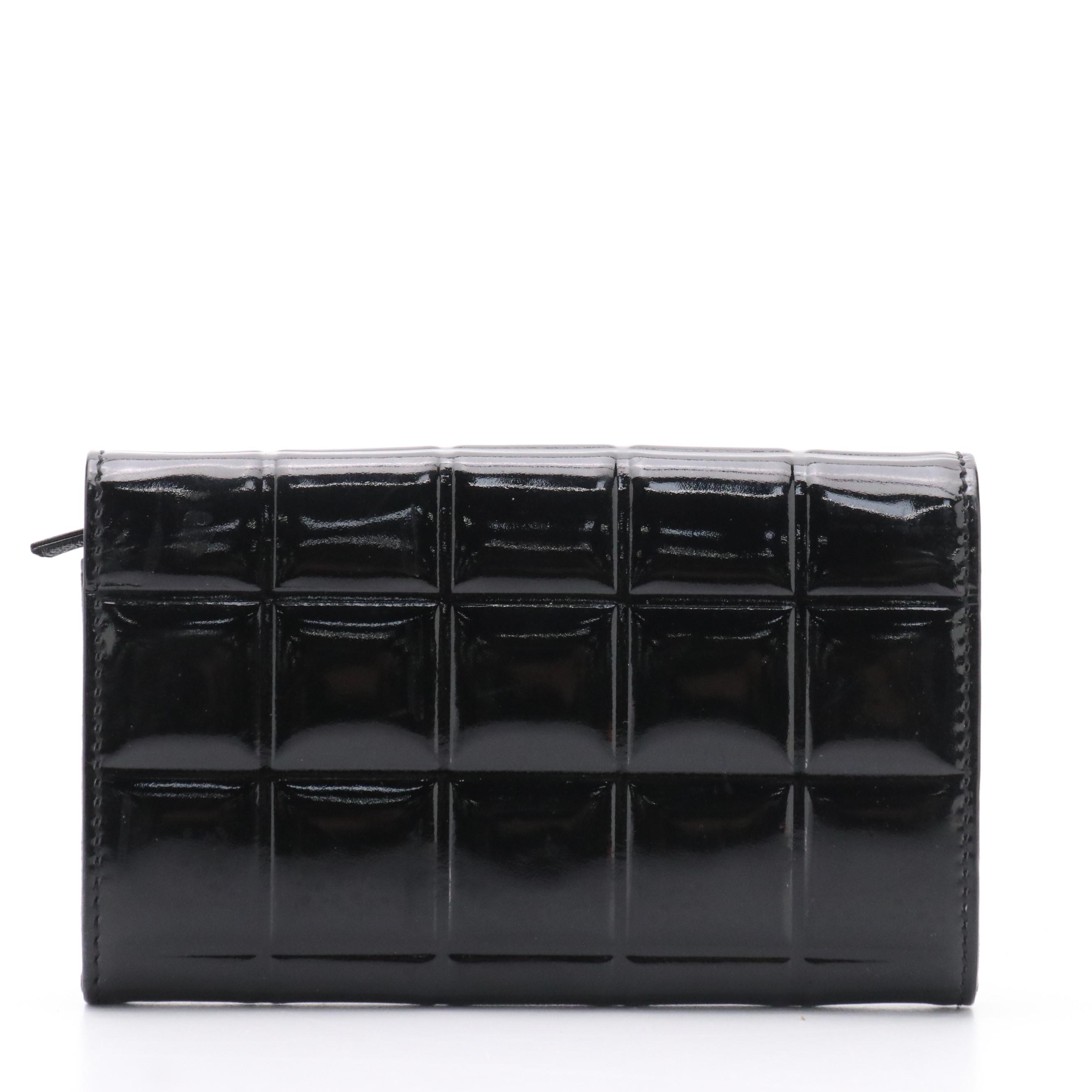 Chanel Black Patent Leather Chocolate Bar Wallet with Box