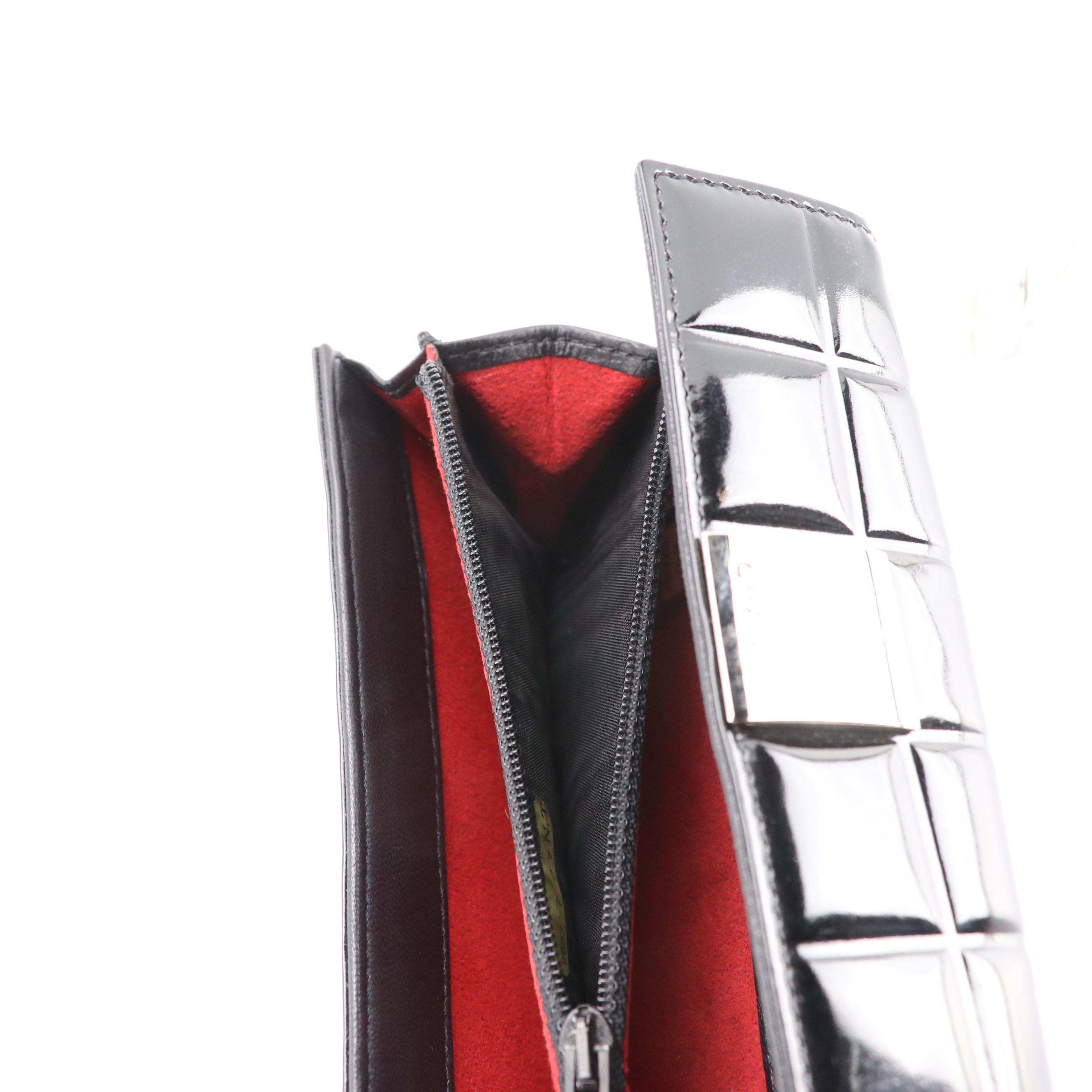 Chanel Black Patent Leather Chocolate Bar Wallet with Box