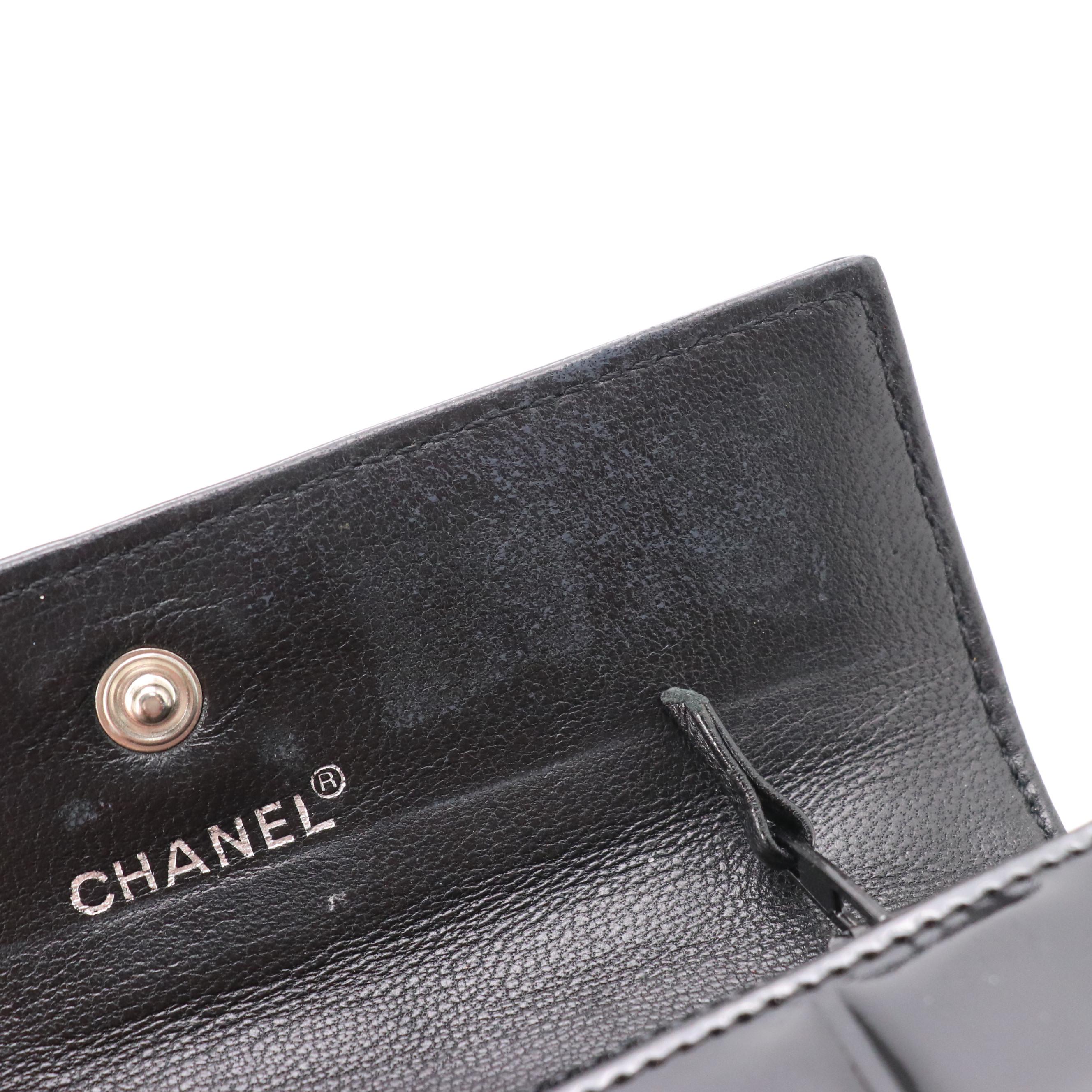 Chanel Black Patent Leather Chocolate Bar Wallet with Box