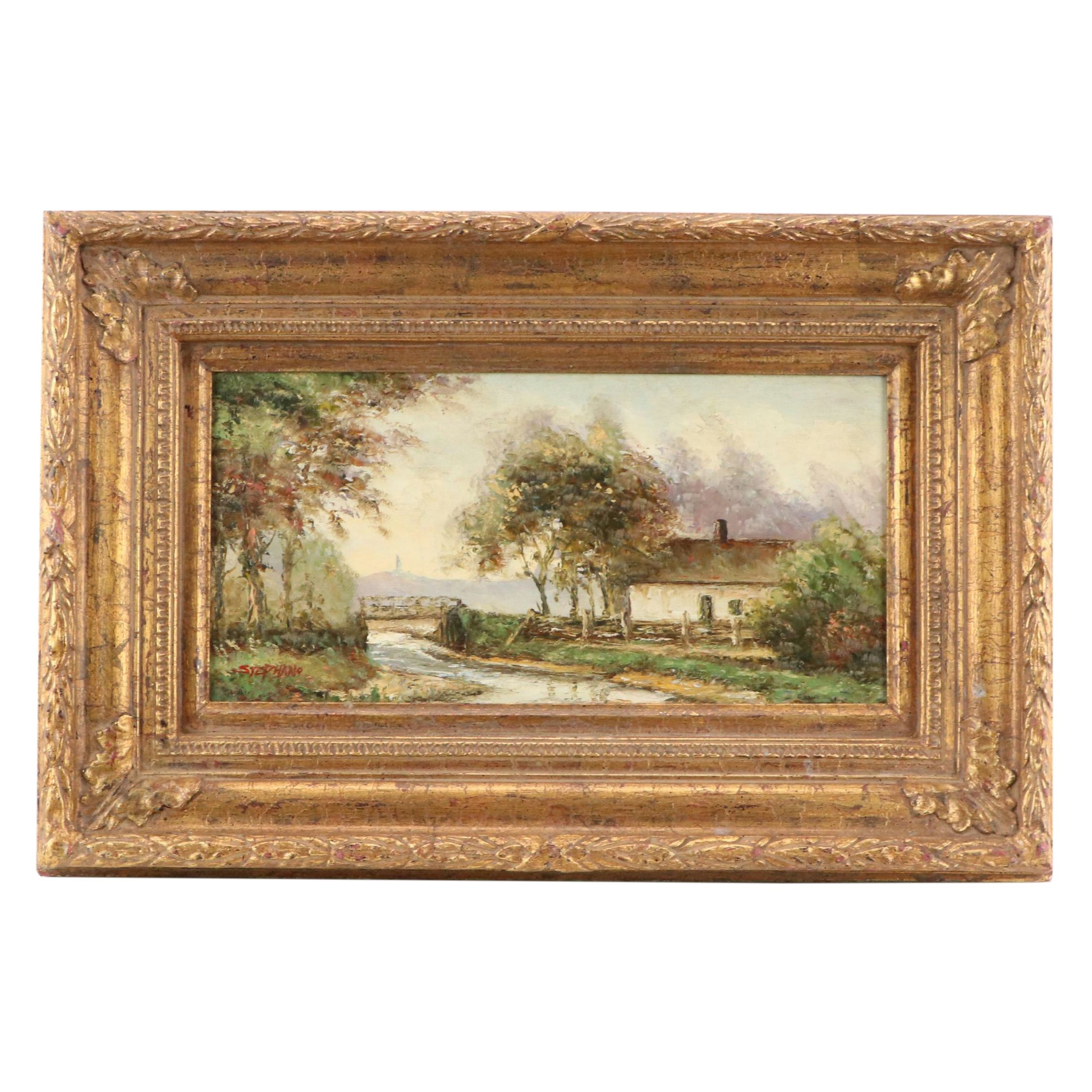 L. Stephano Barbizon Style Landscape Oil Painting