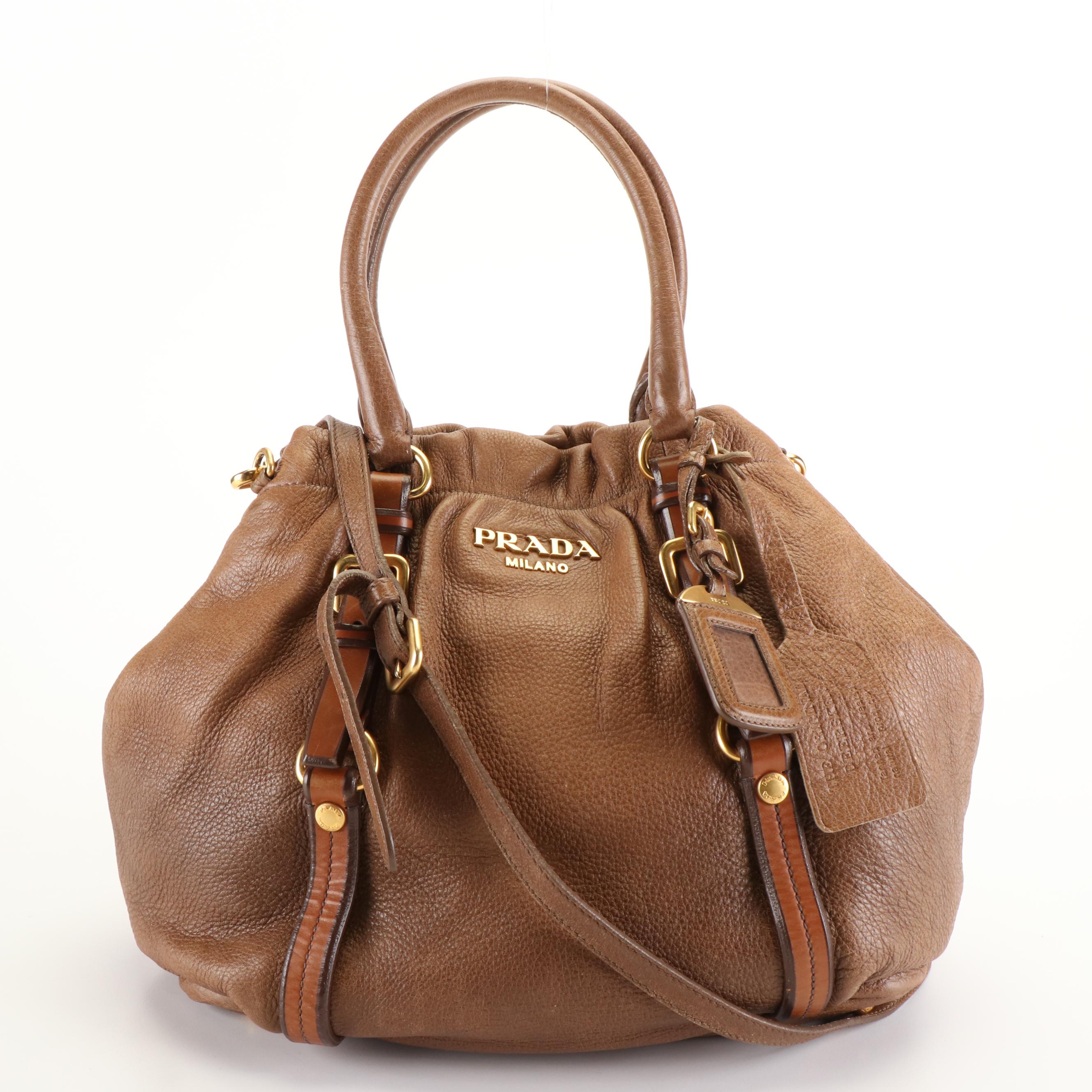 Prada Cervo Antik Shoulder Bag in Cammello Sfumato Deerskin Leather