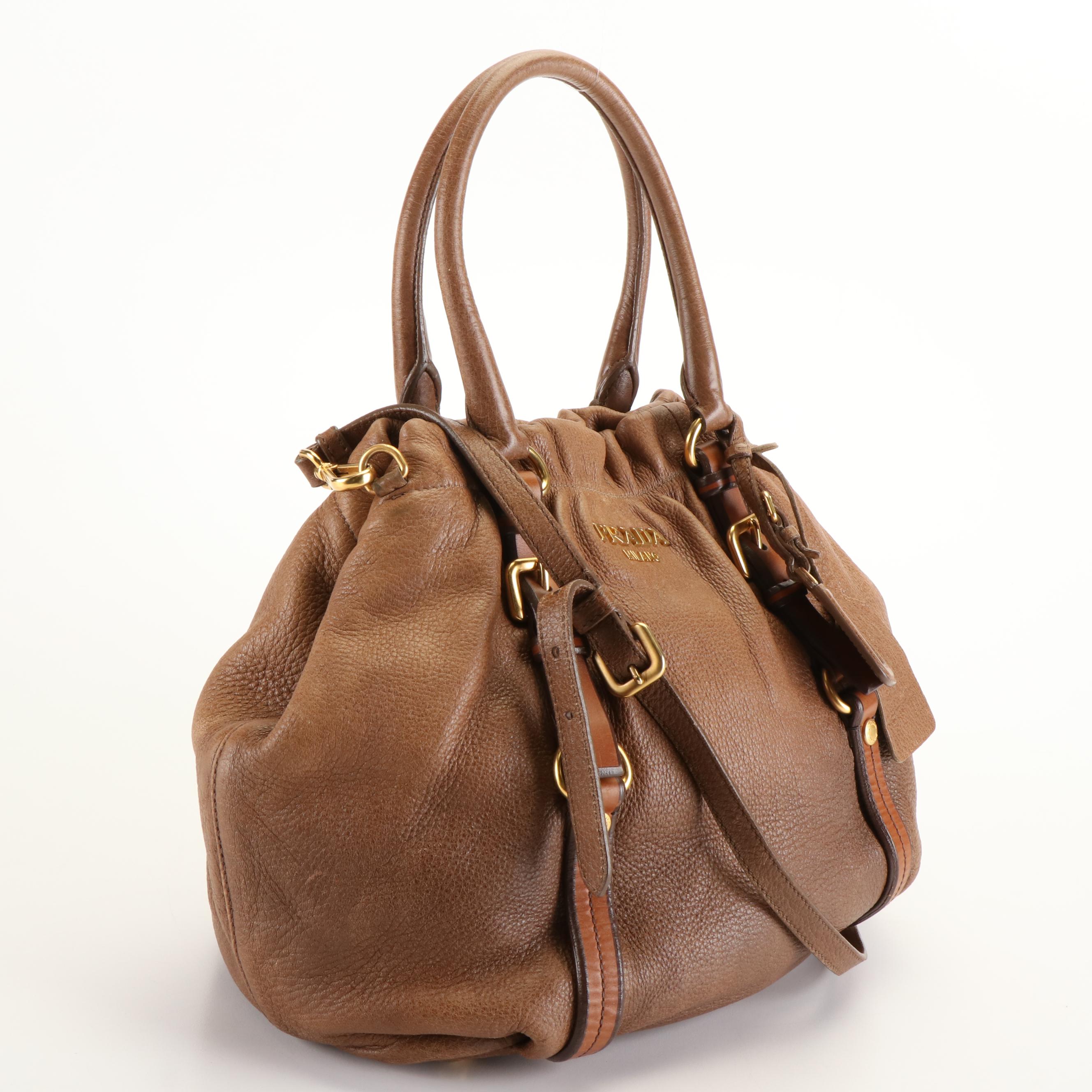 Prada Cervo Antik Shoulder Bag in Cammello Sfumato Deerskin Leather