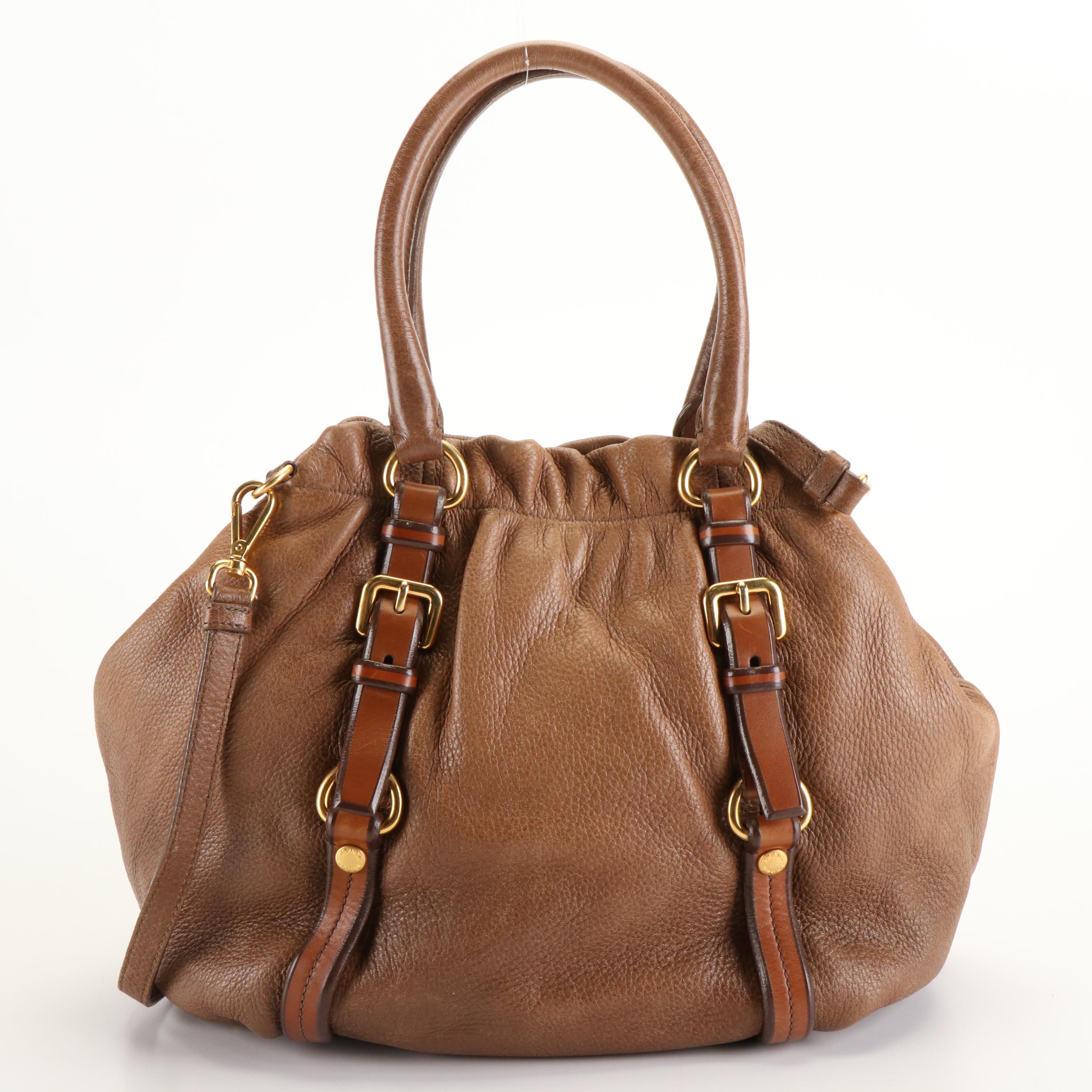 Prada Cervo Antik Shoulder Bag in Cammello Sfumato Deerskin Leather