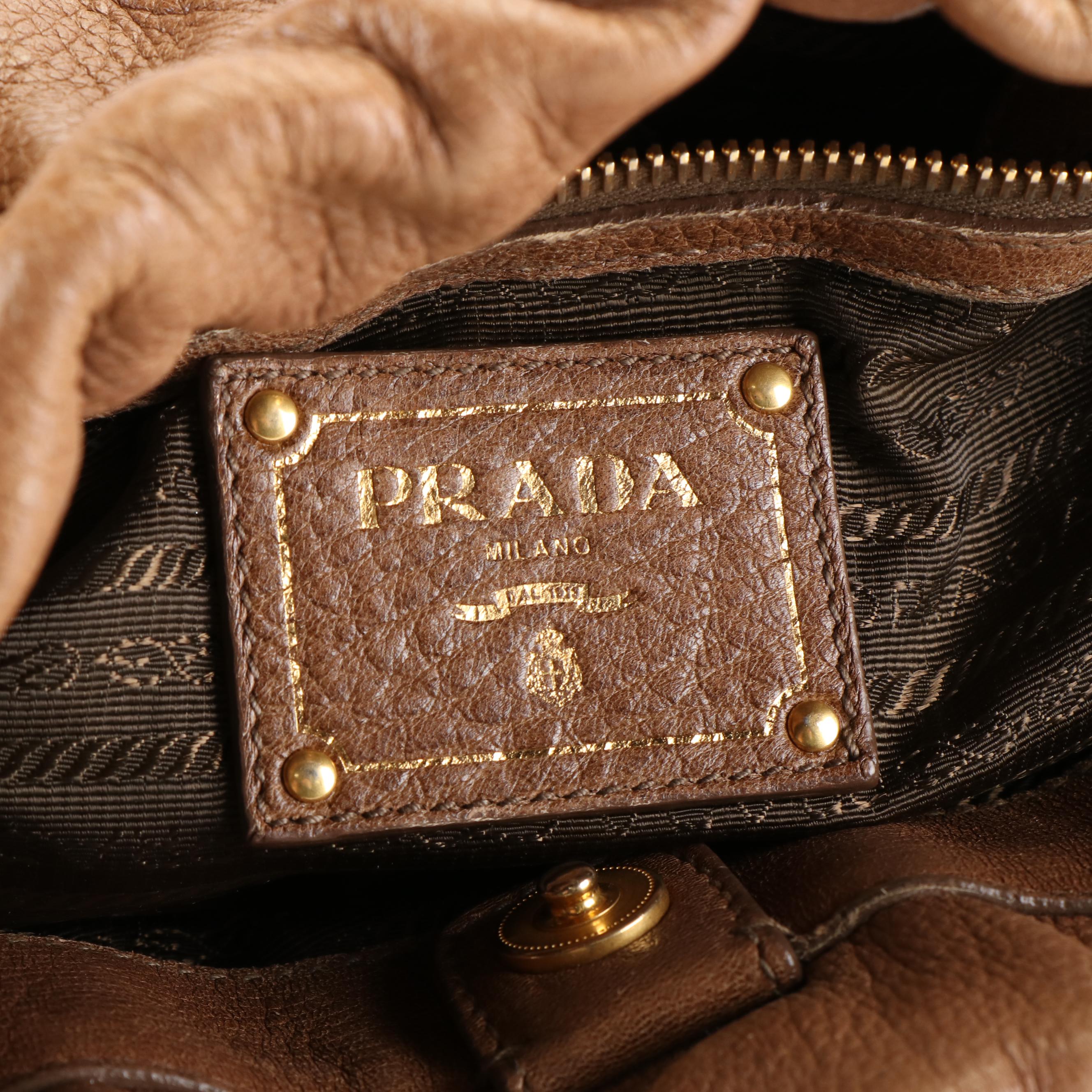 Prada Cervo Antik Shoulder Bag in Cammello Sfumato Deerskin Leather