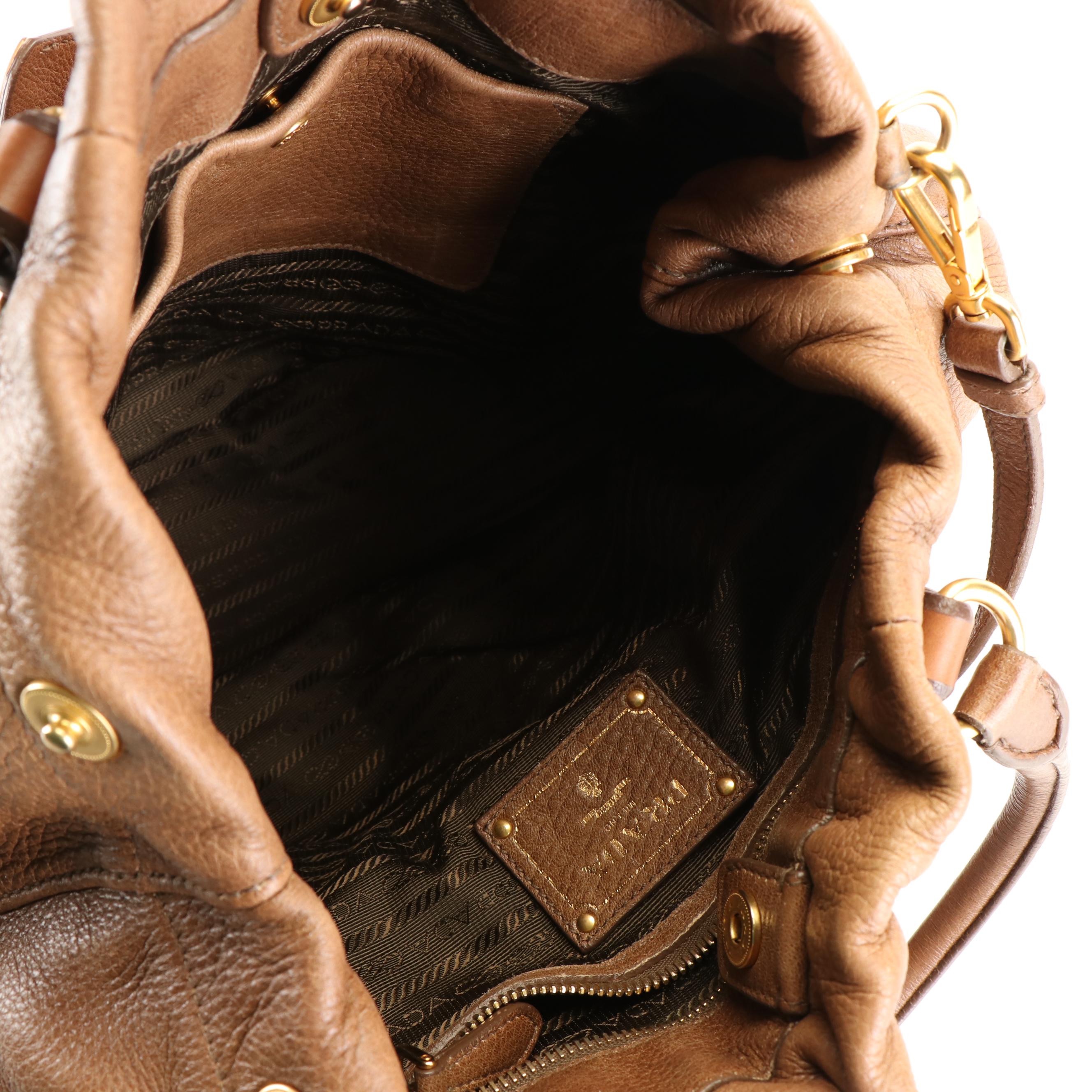 Prada Cervo Antik Shoulder Bag in Cammello Sfumato Deerskin Leather