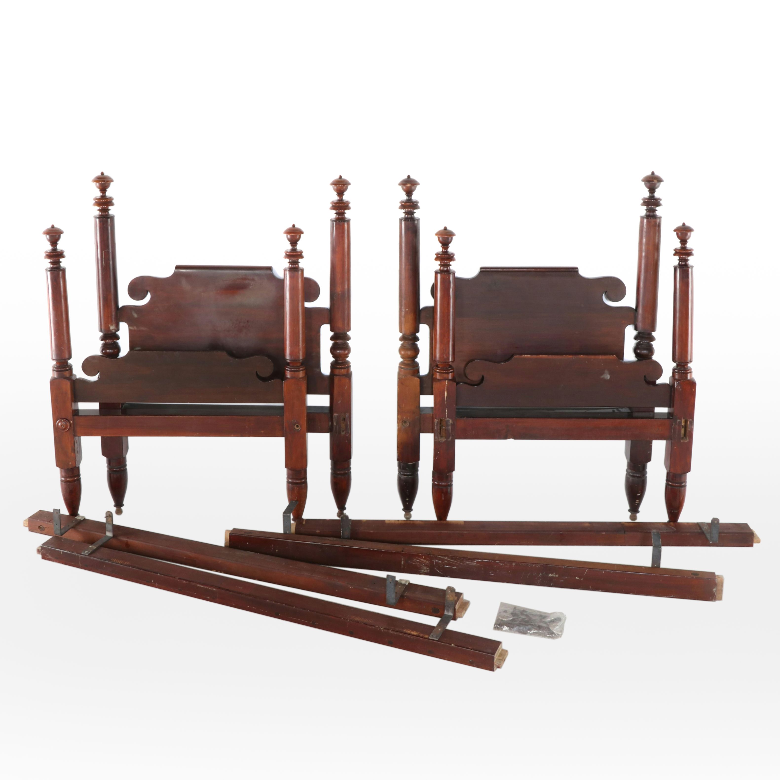 Pair of Federal Style Mahogany Four Poster Twin Size Converted Rope ...