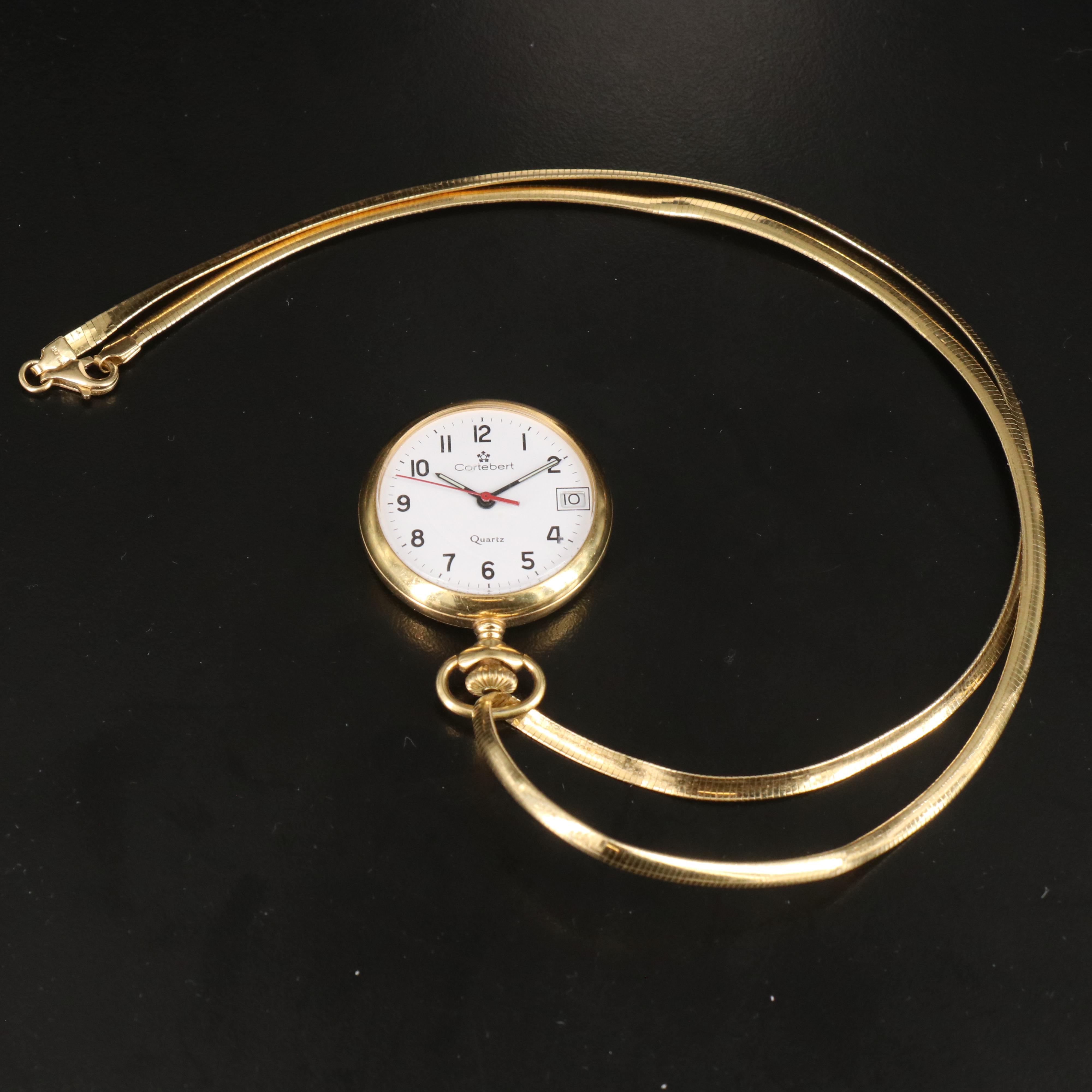 Cortebert Pendant Quartz Watch with 18K Gold Necklace