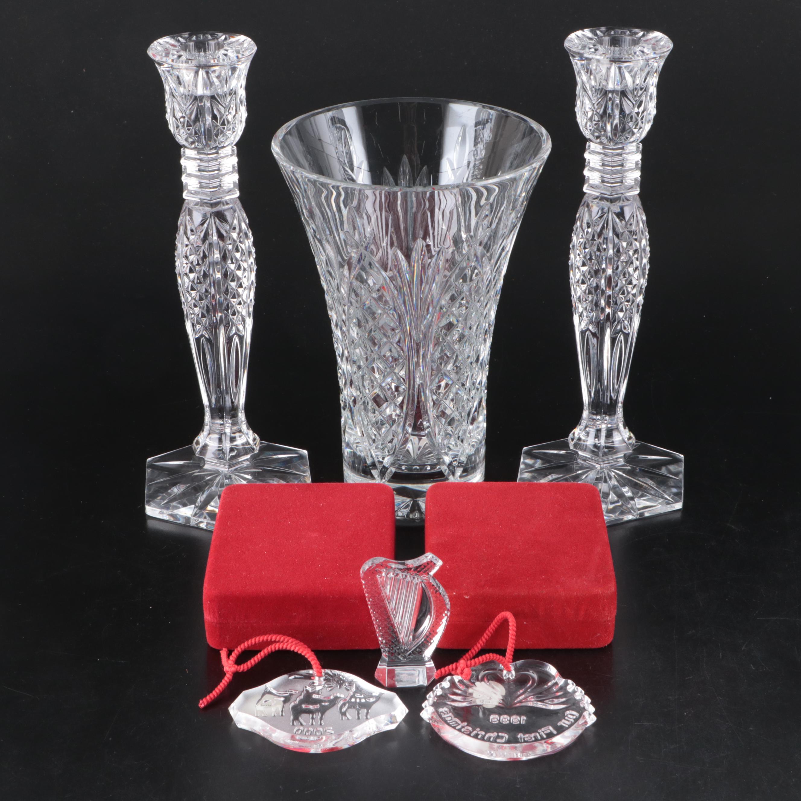 Waterford "Bethany" Crystal Candlesticks, Ornaments, Harp and Vase