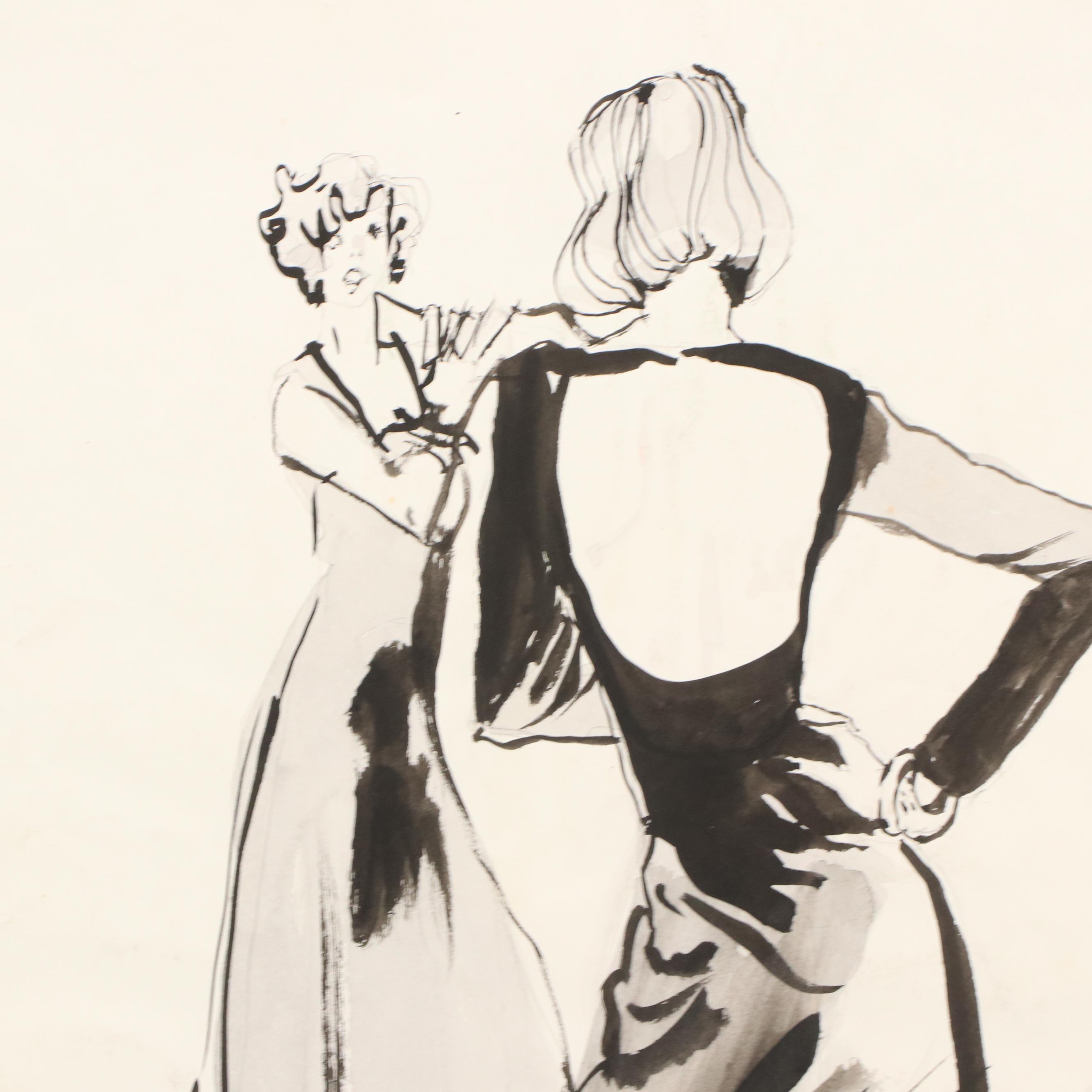 Gestural Ink Drawing of Women