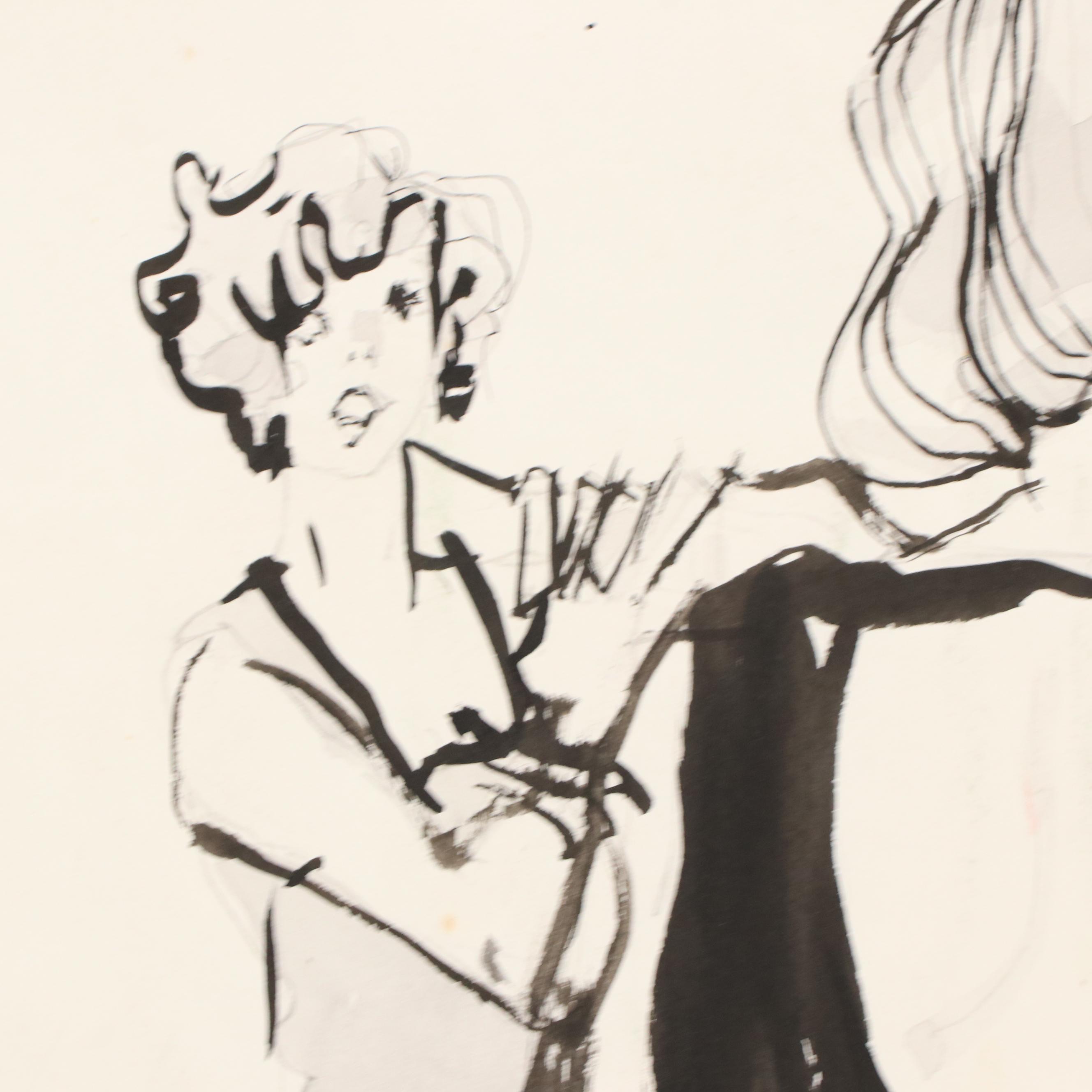 Gestural Ink Drawing of Women