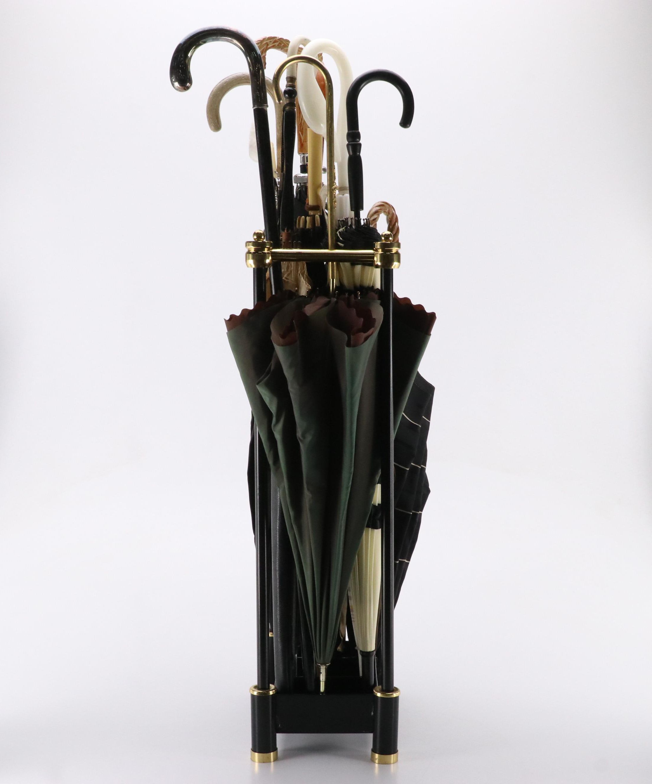 16 Assorted Umbrellas by Gloria Vanderbilt & Others with Umbrella Stand