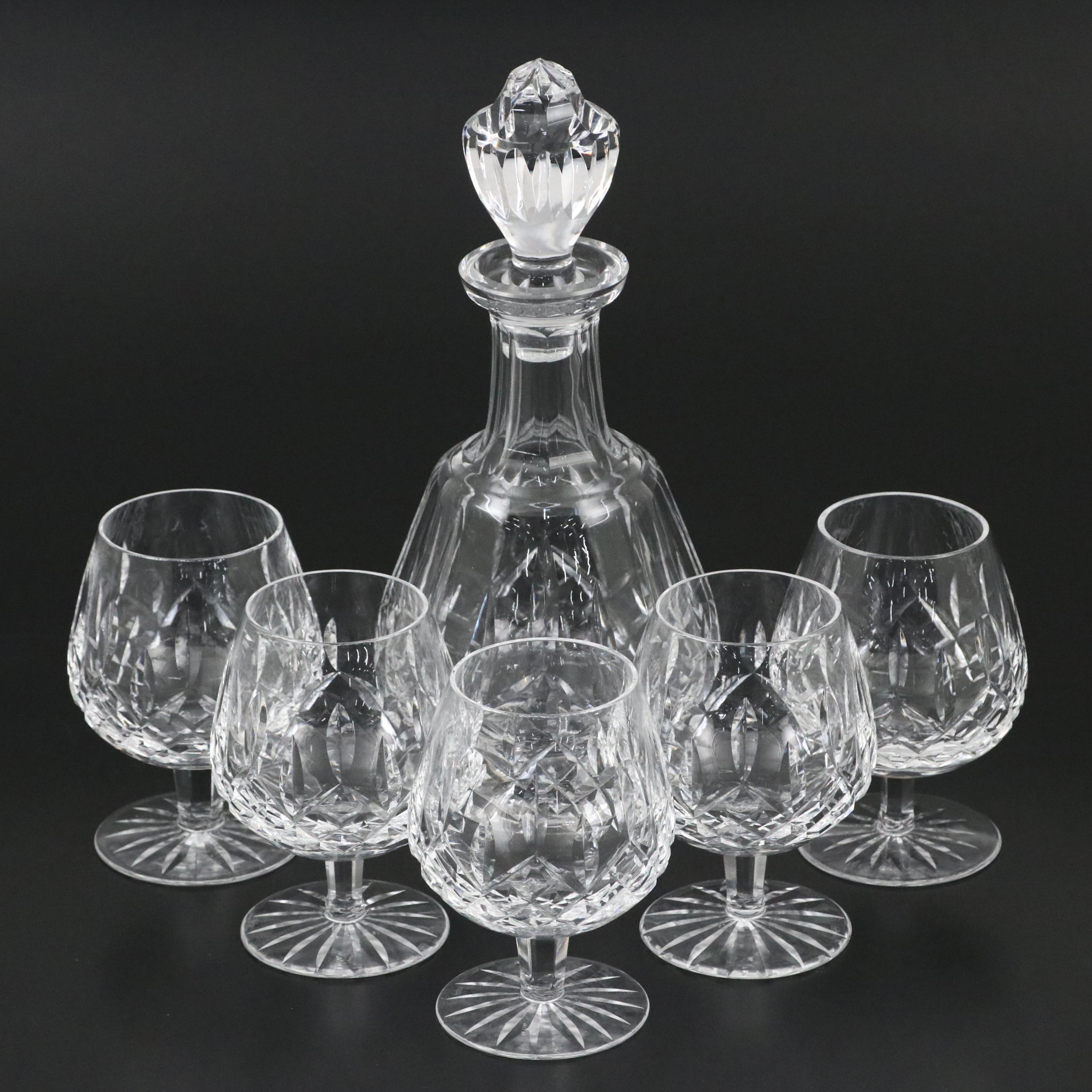 Waterford "Lismore" Crystal Brandy Decanter and Brandy Glasses