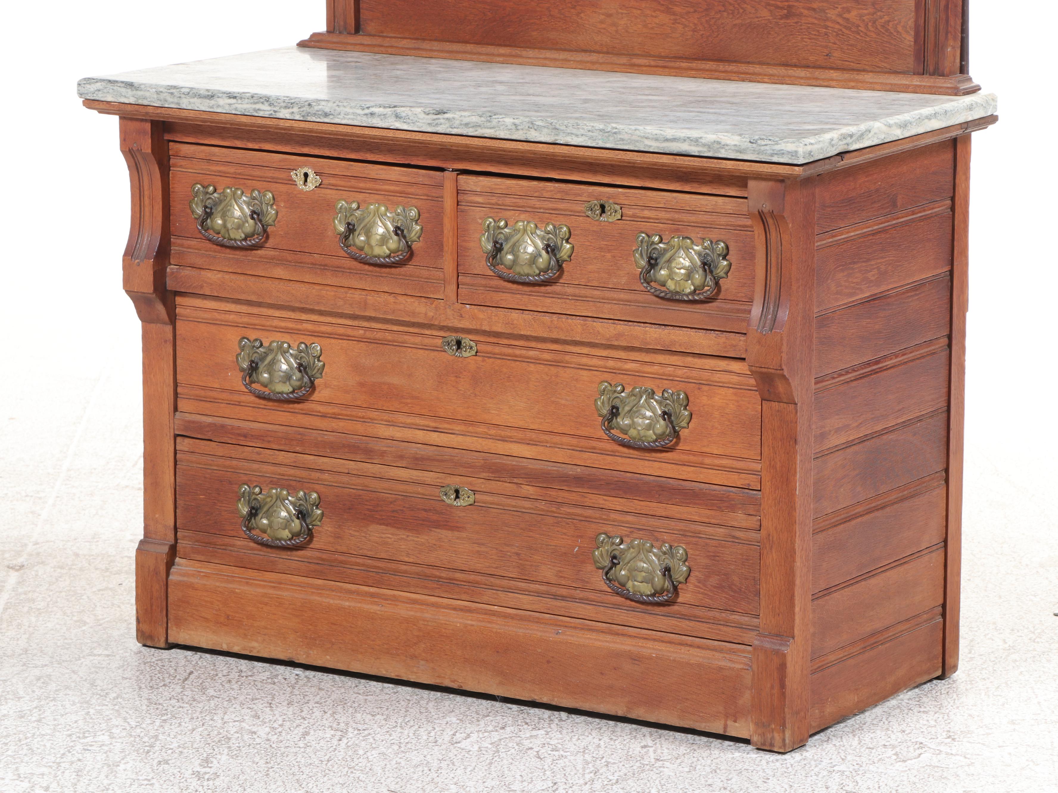 Victorian East Lake Style Walnut and Marble Dresser with Mirror