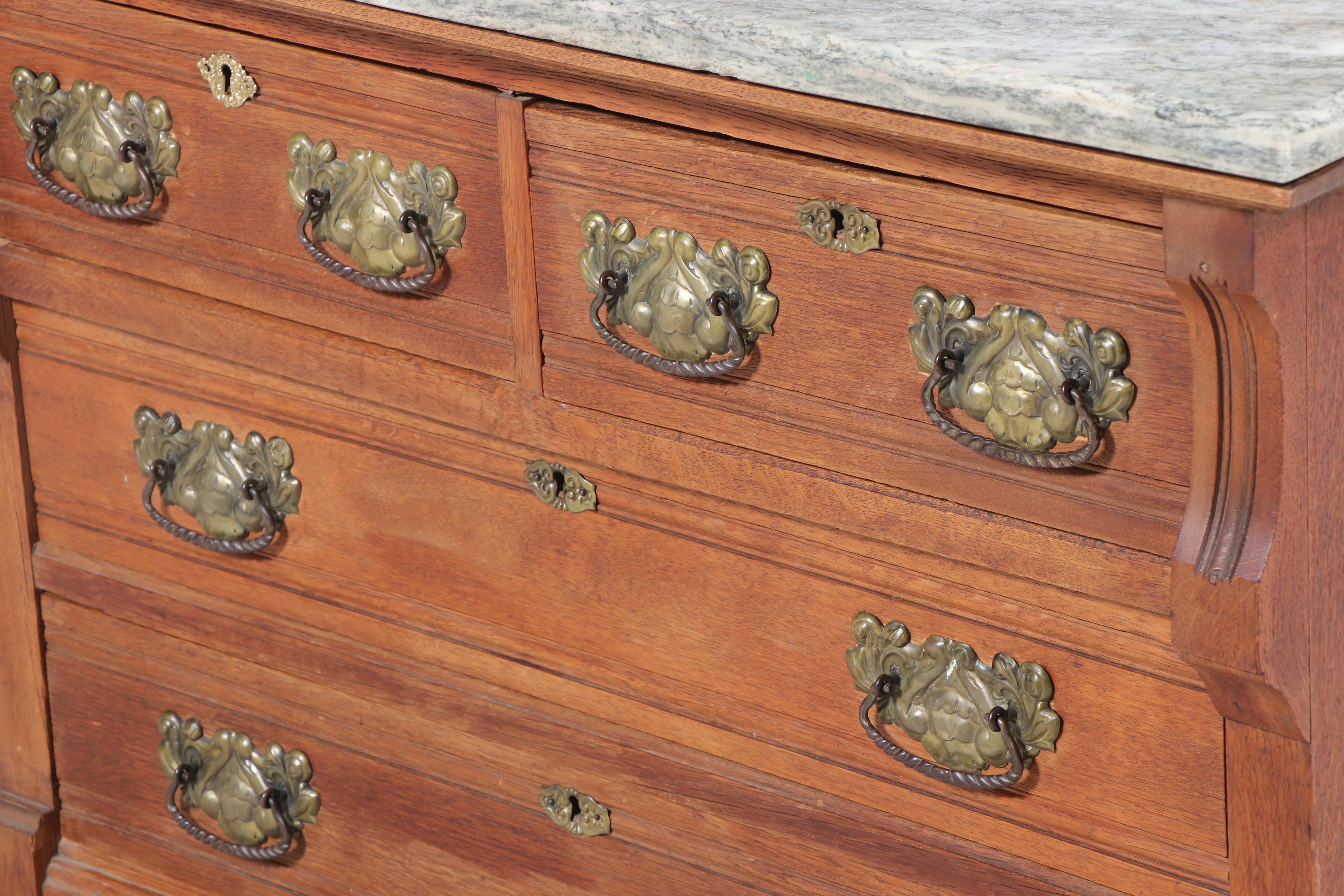 Victorian East Lake Style Walnut and Marble Dresser with Mirror