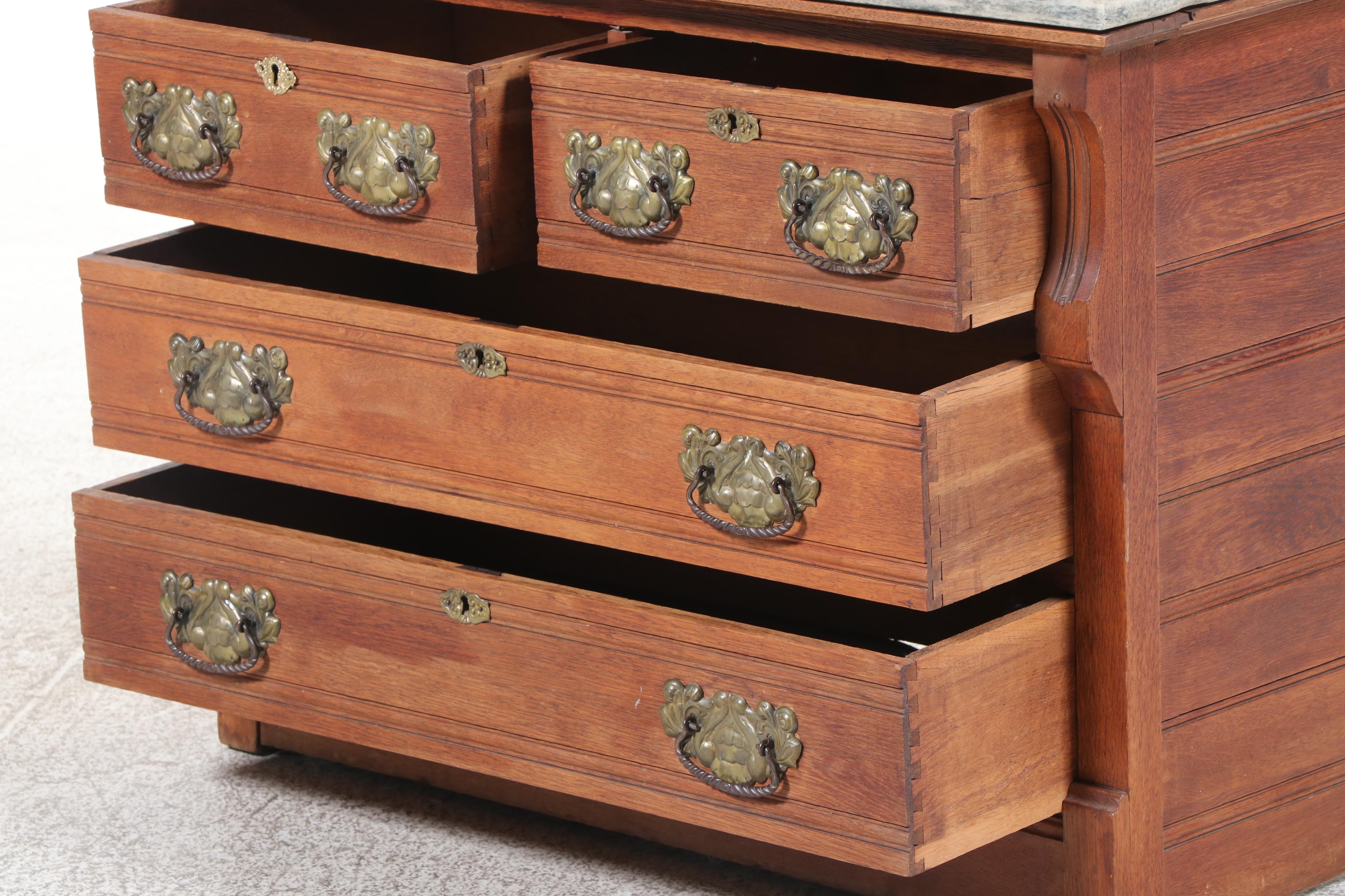 Victorian East Lake Style Walnut and Marble Dresser with Mirror