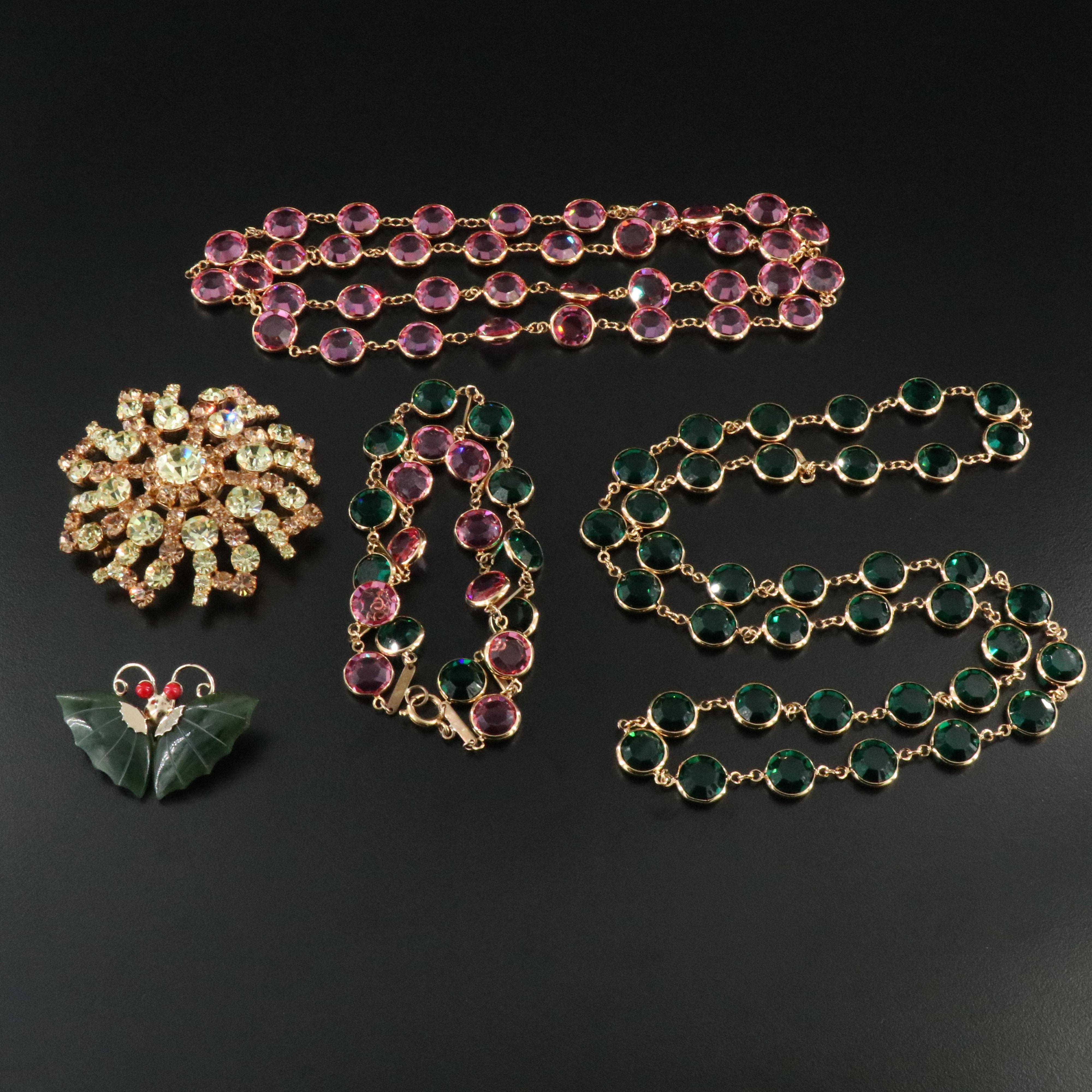 Nephrite and Coral Butterfly Brooch and Swarovski Featured in Jewelry Collection