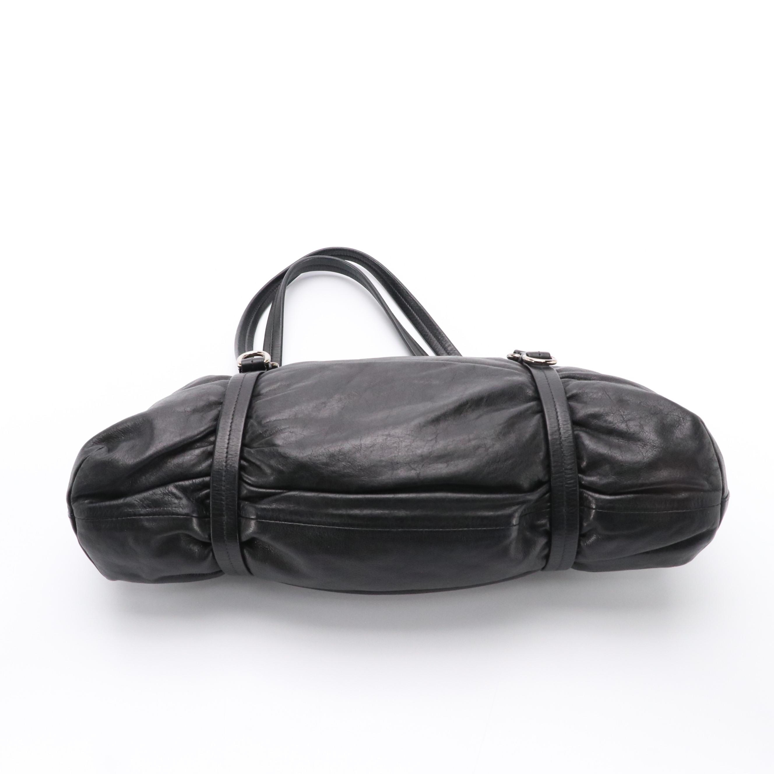 Prada Black Leather Front-Flap Shoulder Bag