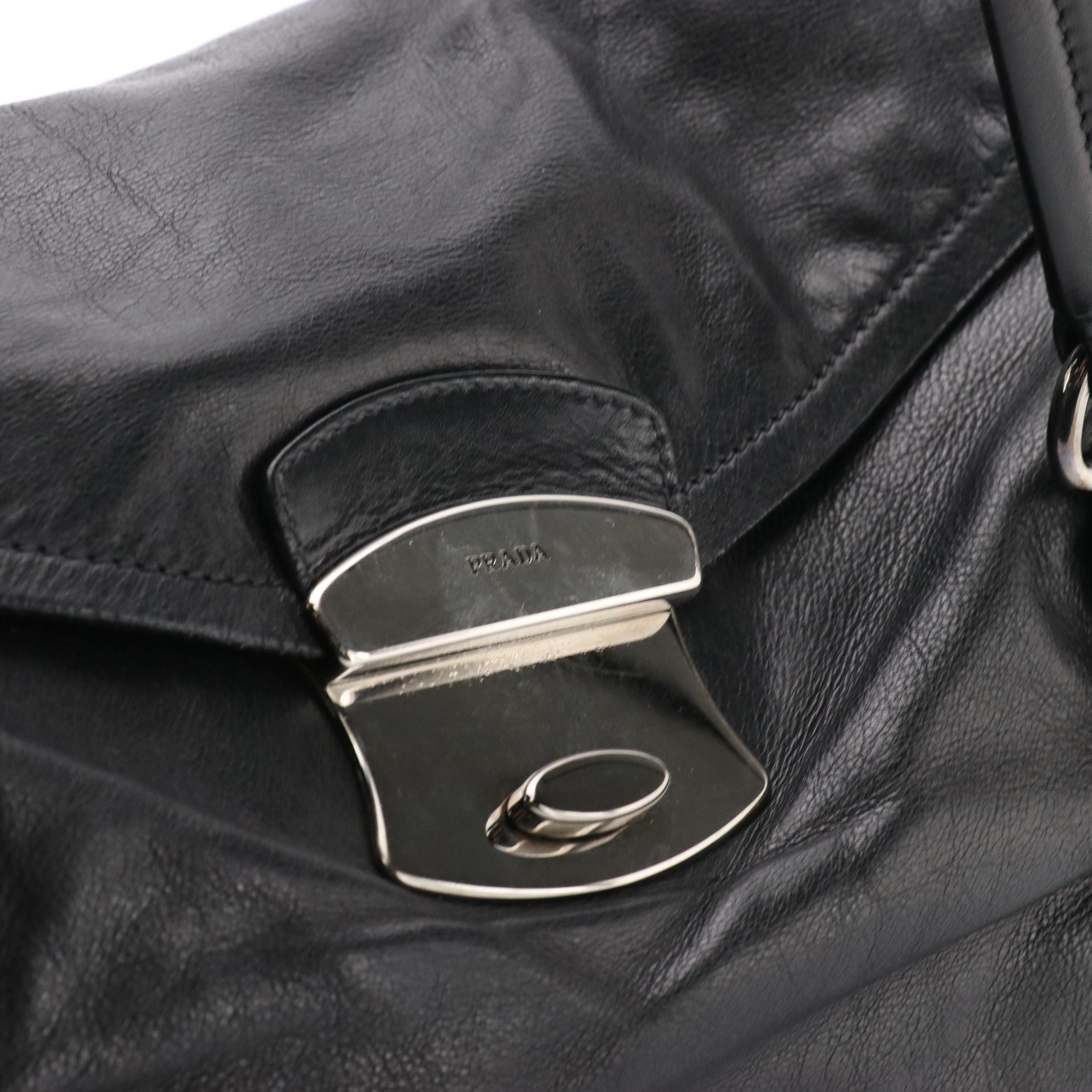 Prada Black Leather Front-Flap Shoulder Bag
