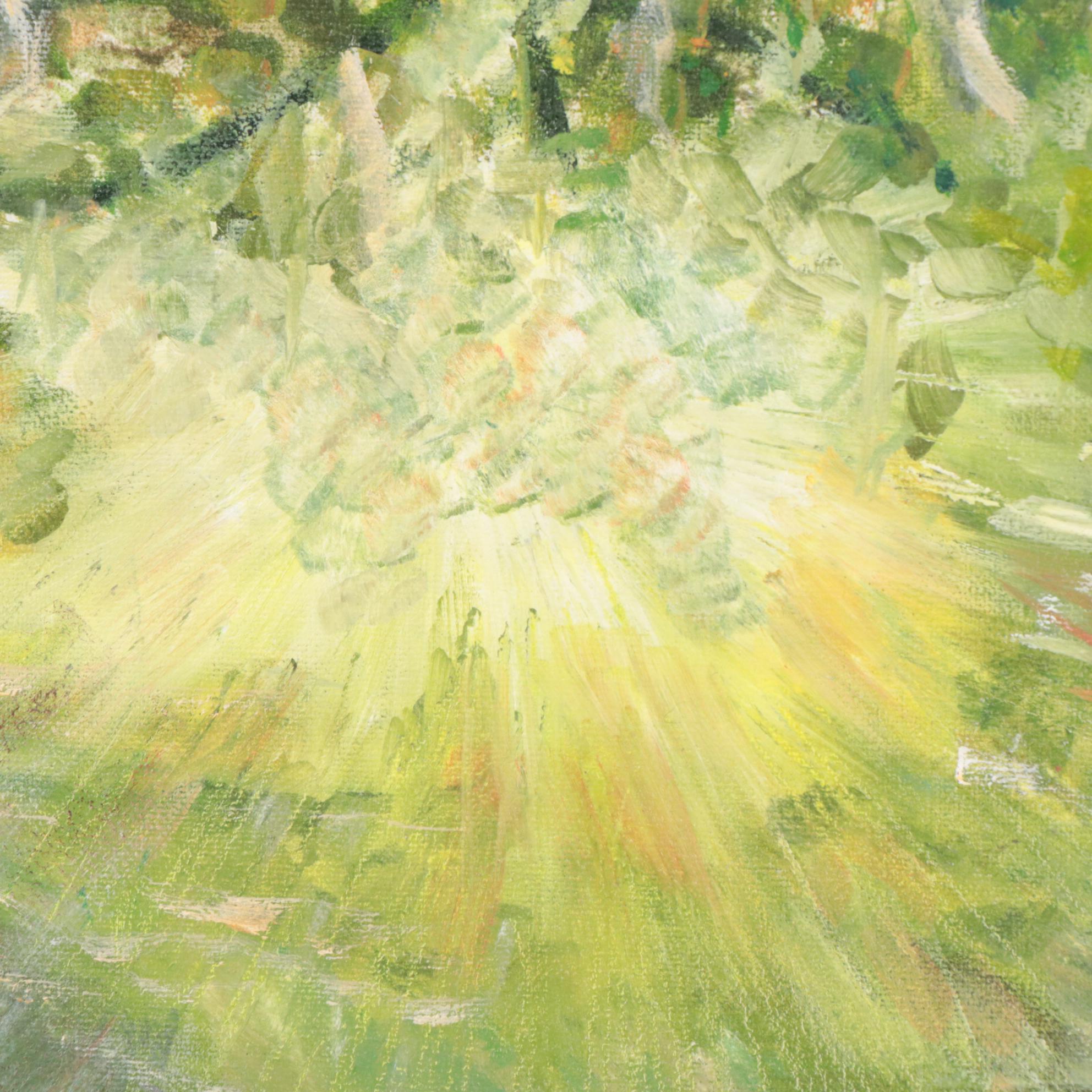 Acrylic Landscape Painting with Sunlight Through Tree, 21st Century