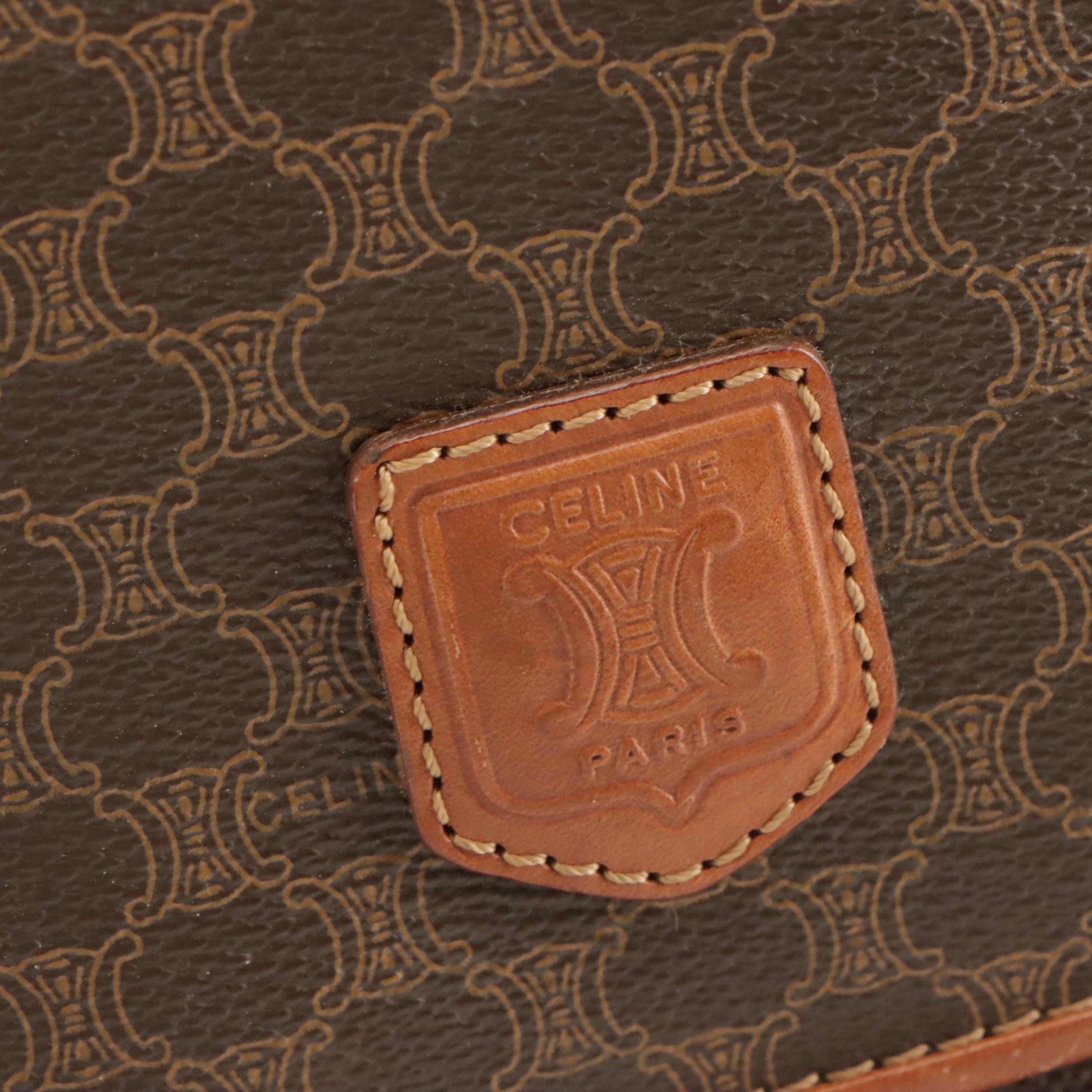 Celine Foldover Clutch in Macadam Canvas with Leather Trim