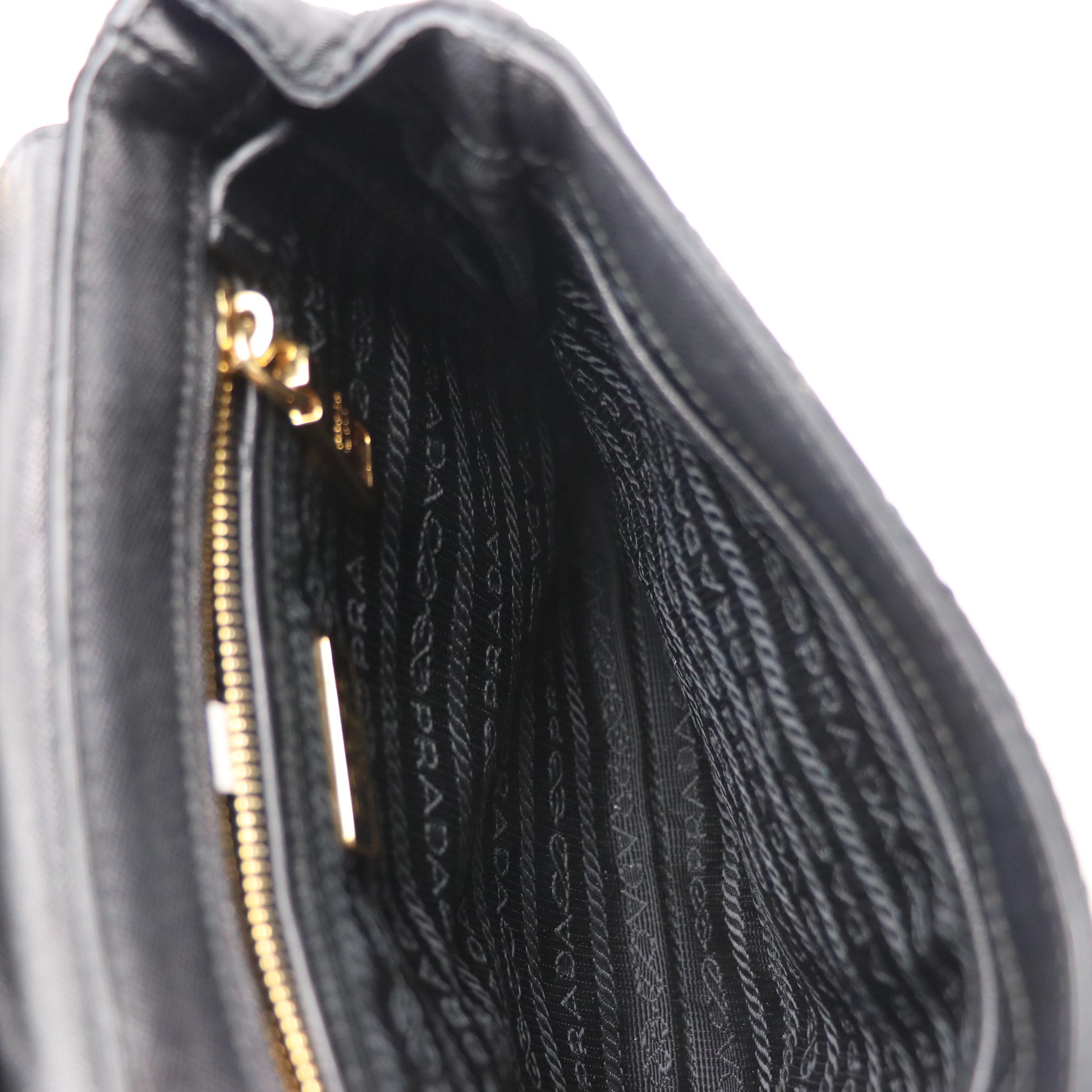 Prada Pushlock Crossbody Bag in Black Quilted Tessuto Nylon with Chain Strap