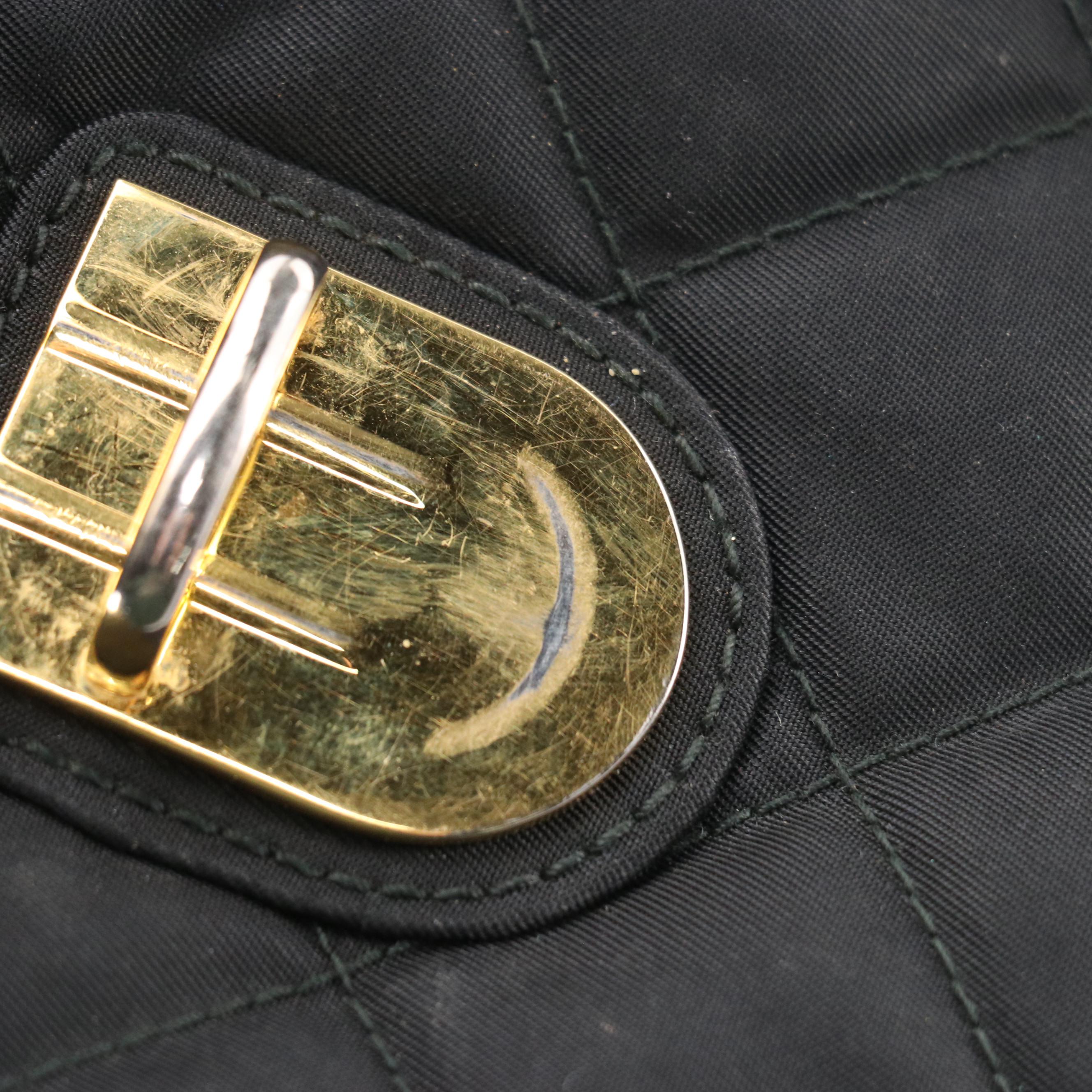 Prada Pushlock Crossbody Bag in Black Quilted Tessuto Nylon with Chain Strap