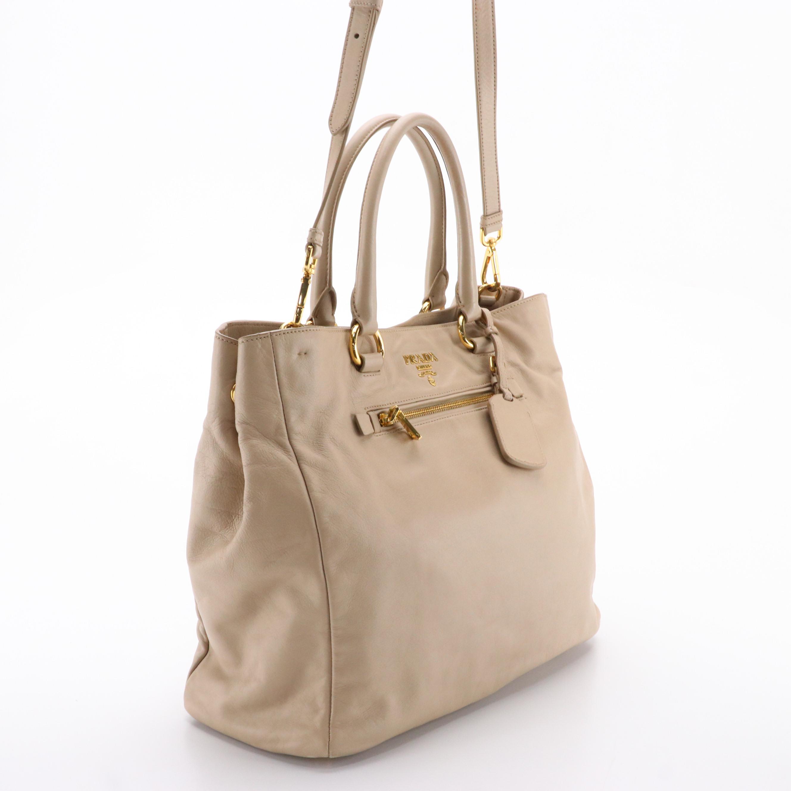 Prada Two-Way Shoulder Bag in Quarzo Soft Calfskin Leather