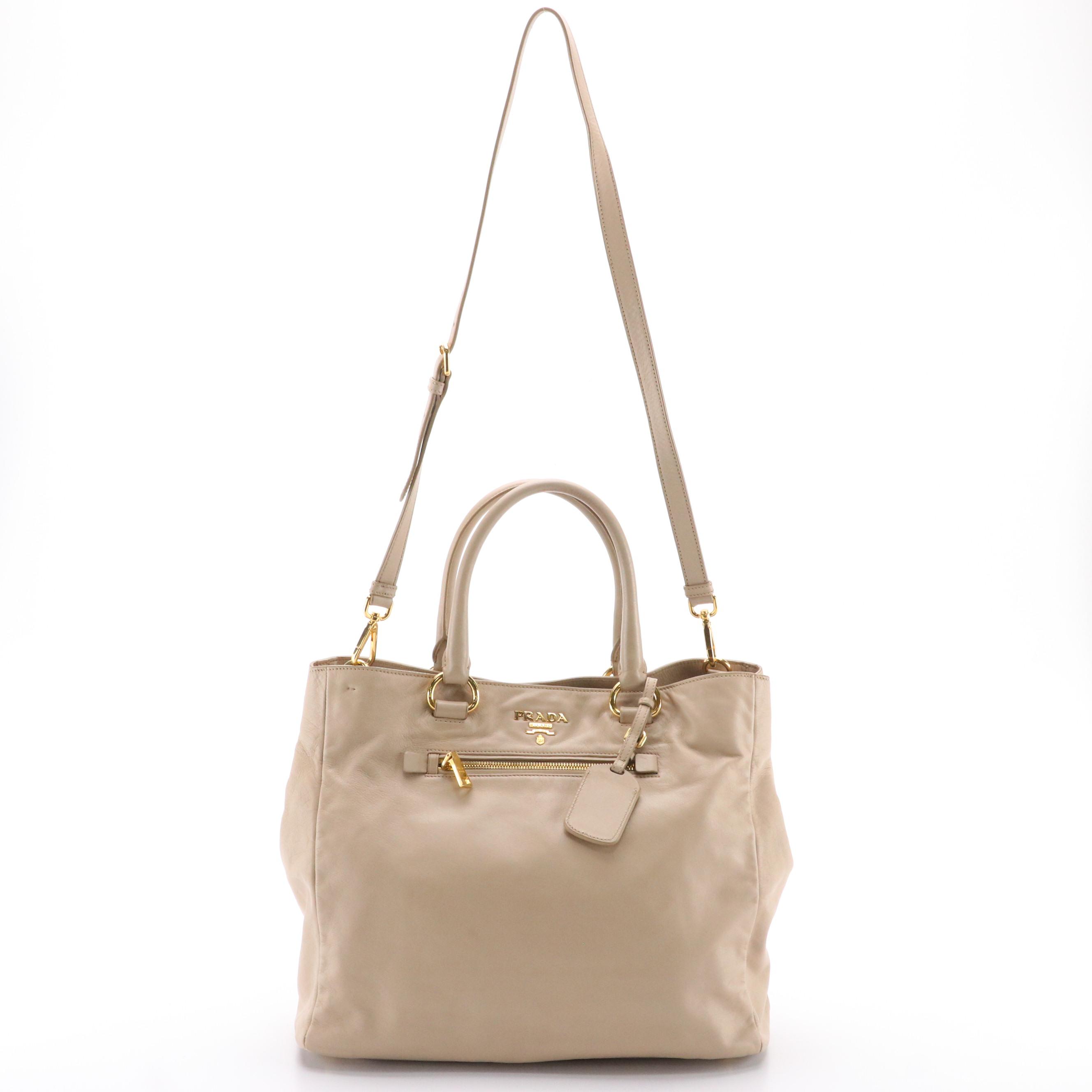 Prada Two-Way Shoulder Bag in Quarzo Soft Calfskin Leather