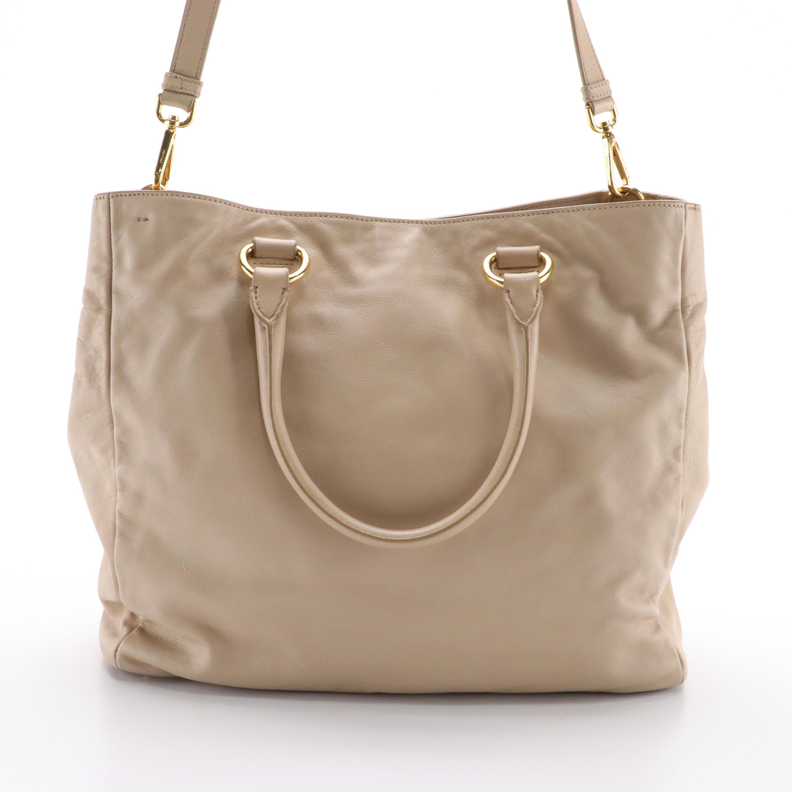 Prada Two-Way Shoulder Bag in Quarzo Soft Calfskin Leather