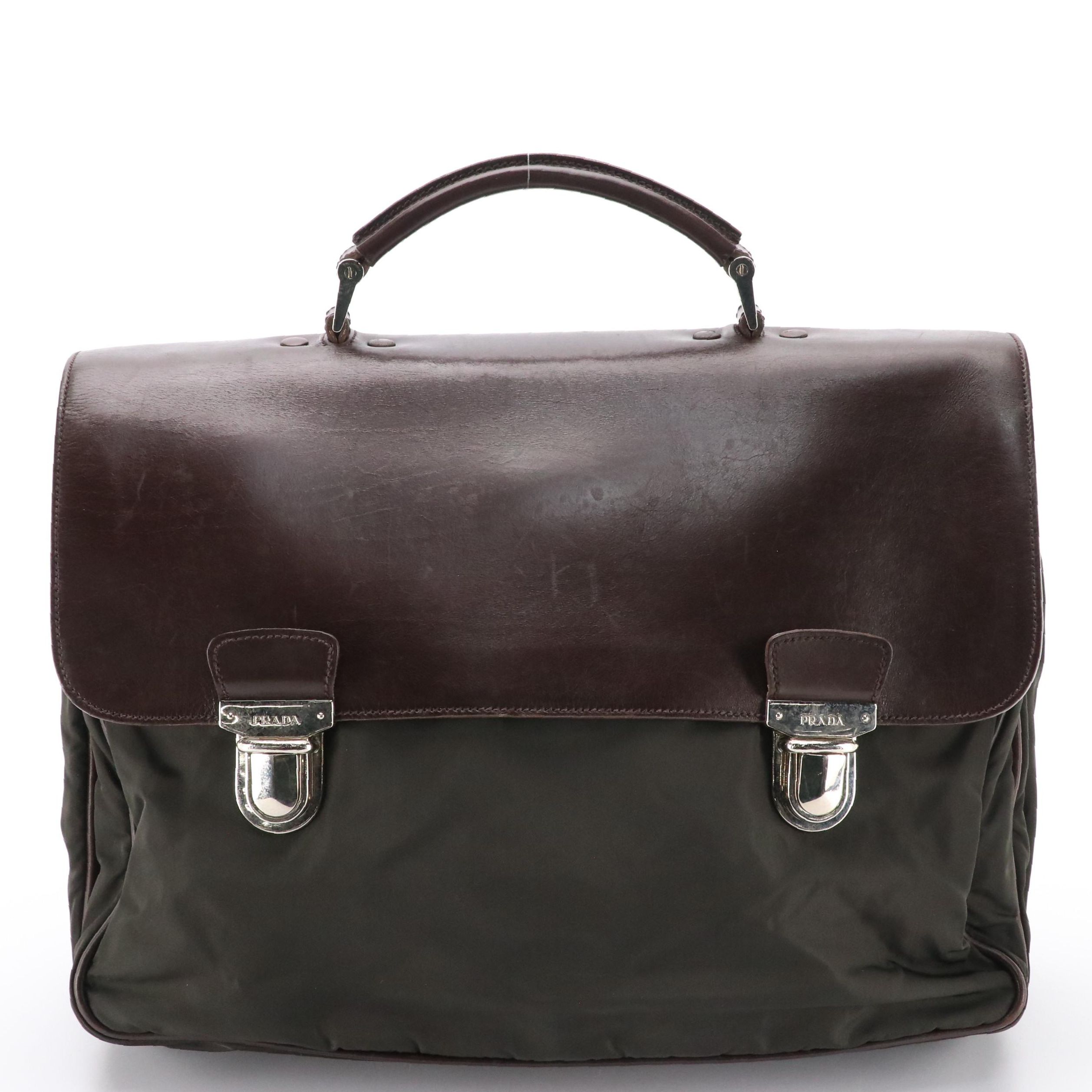 Prada Brown Tessuto Nylon and Leather Briefcase