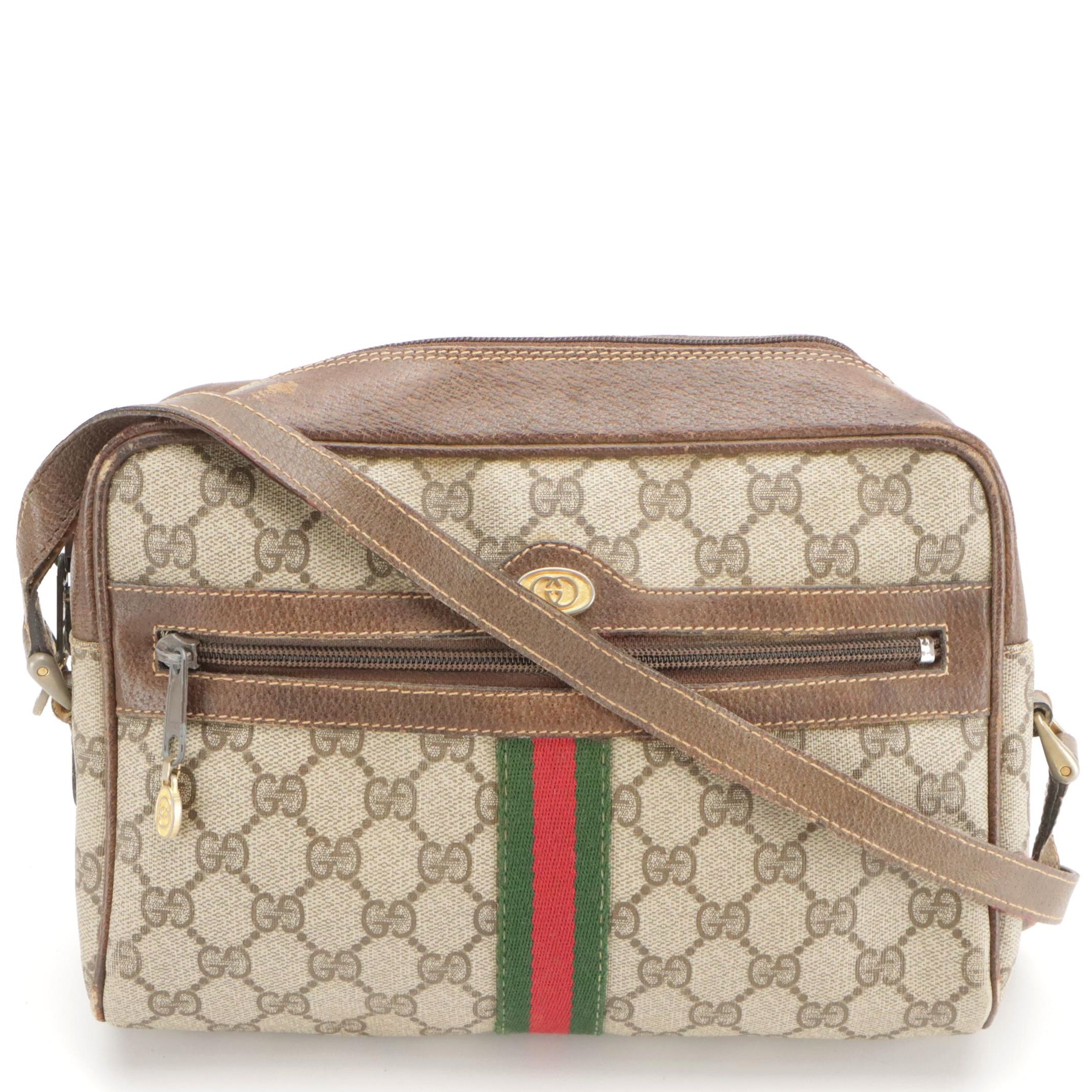 Gucci Accessory Collection Web Stripe, Supreme Canvas, and Leather Crossbody Bag