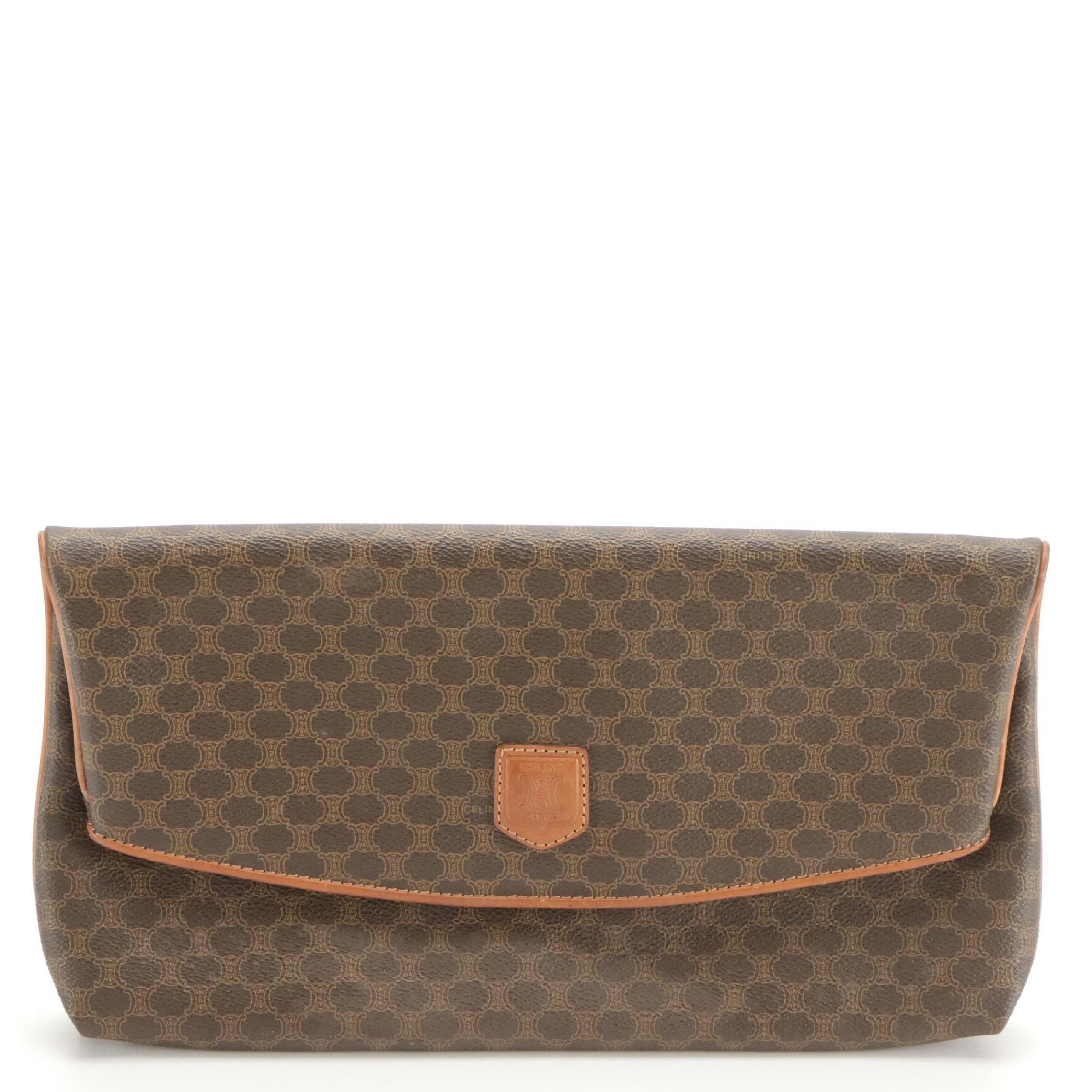 Celine Foldover Clutch in Macadam Canvas with Leather Trim