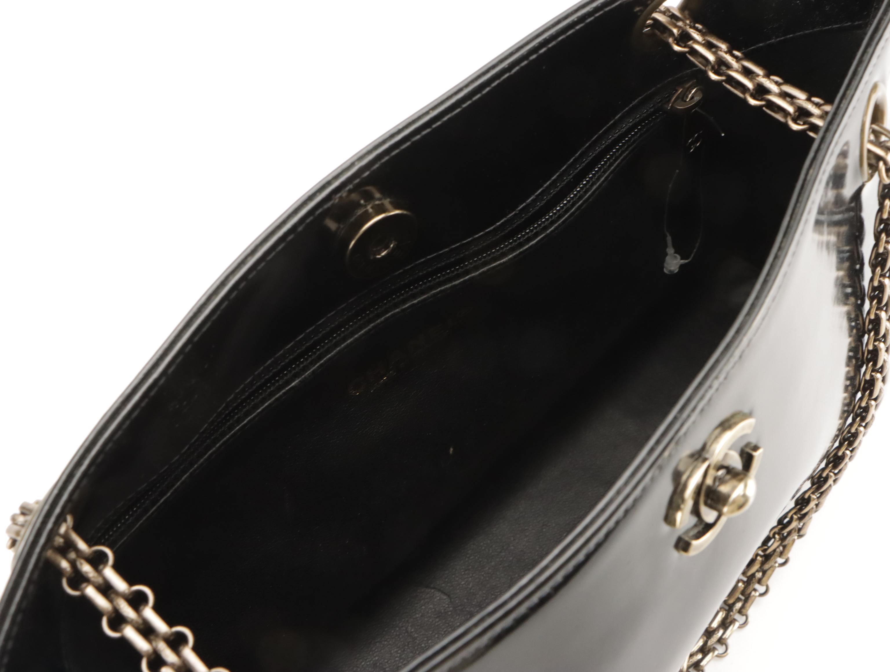 Chanel Black Patent Leather Chain Strap Bag With Box