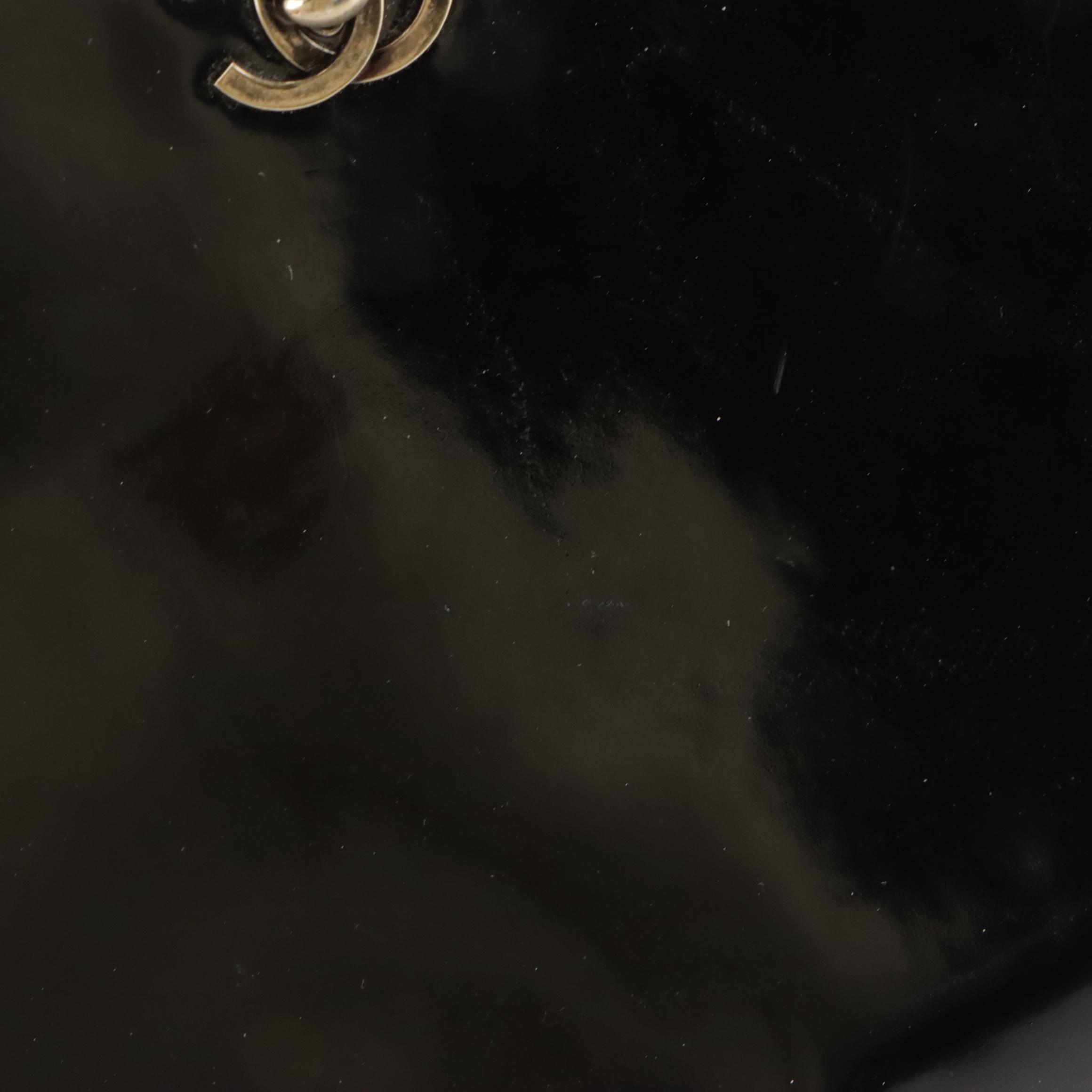 Chanel Black Patent Leather Chain Strap Bag With Box
