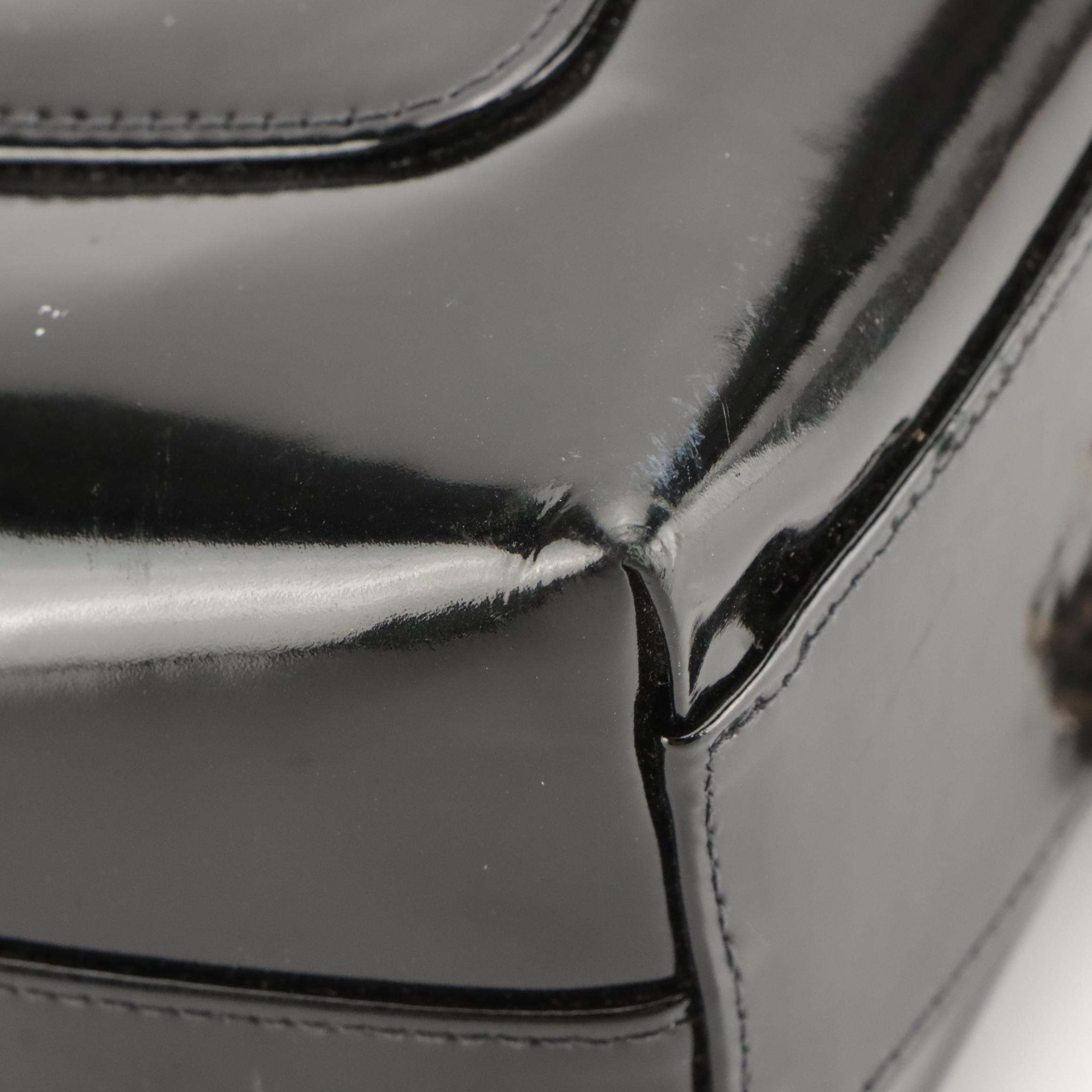 Chanel Black Patent Leather Chain Strap Bag With Box