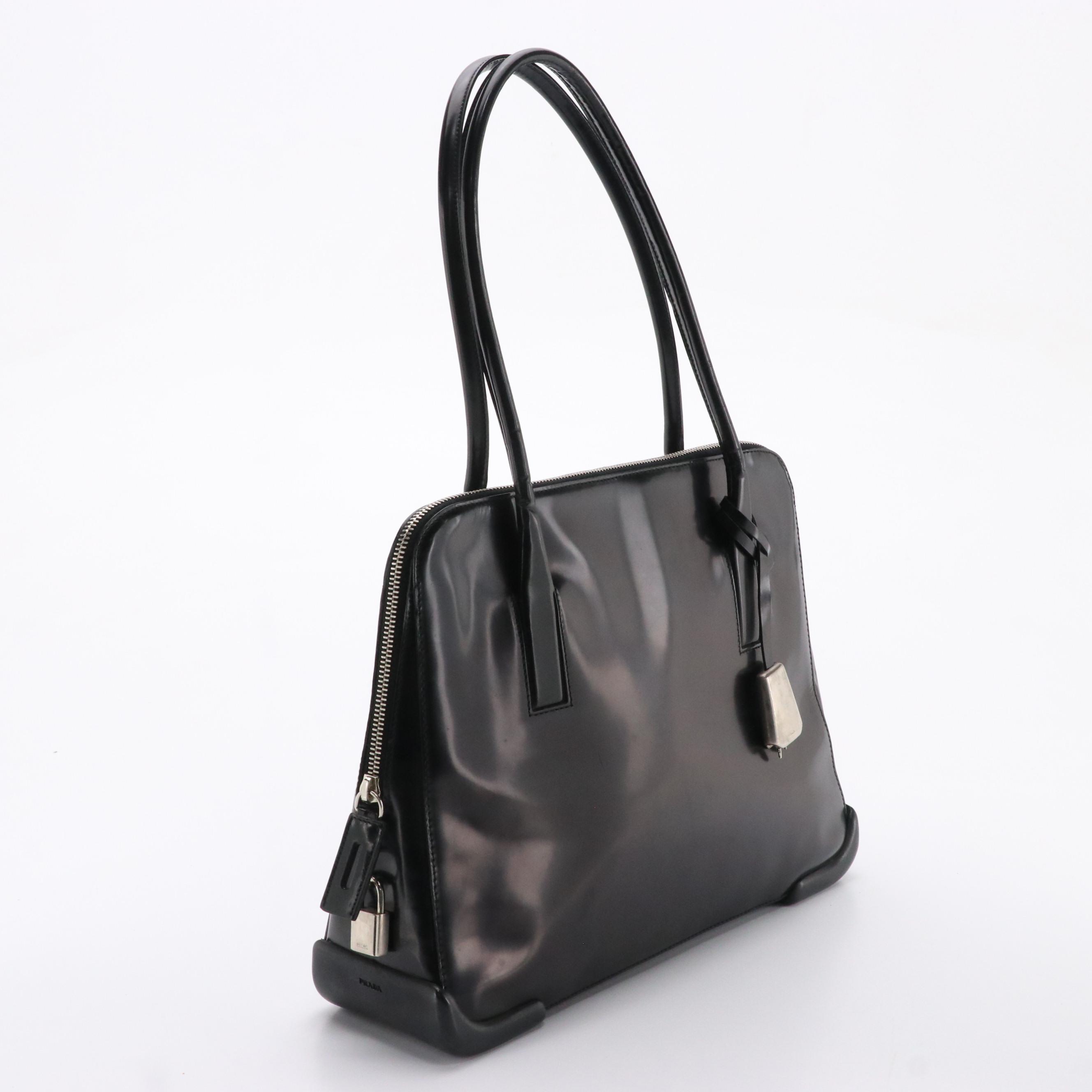 Prada Framed Shoulder Bag in Black Patent Leather
