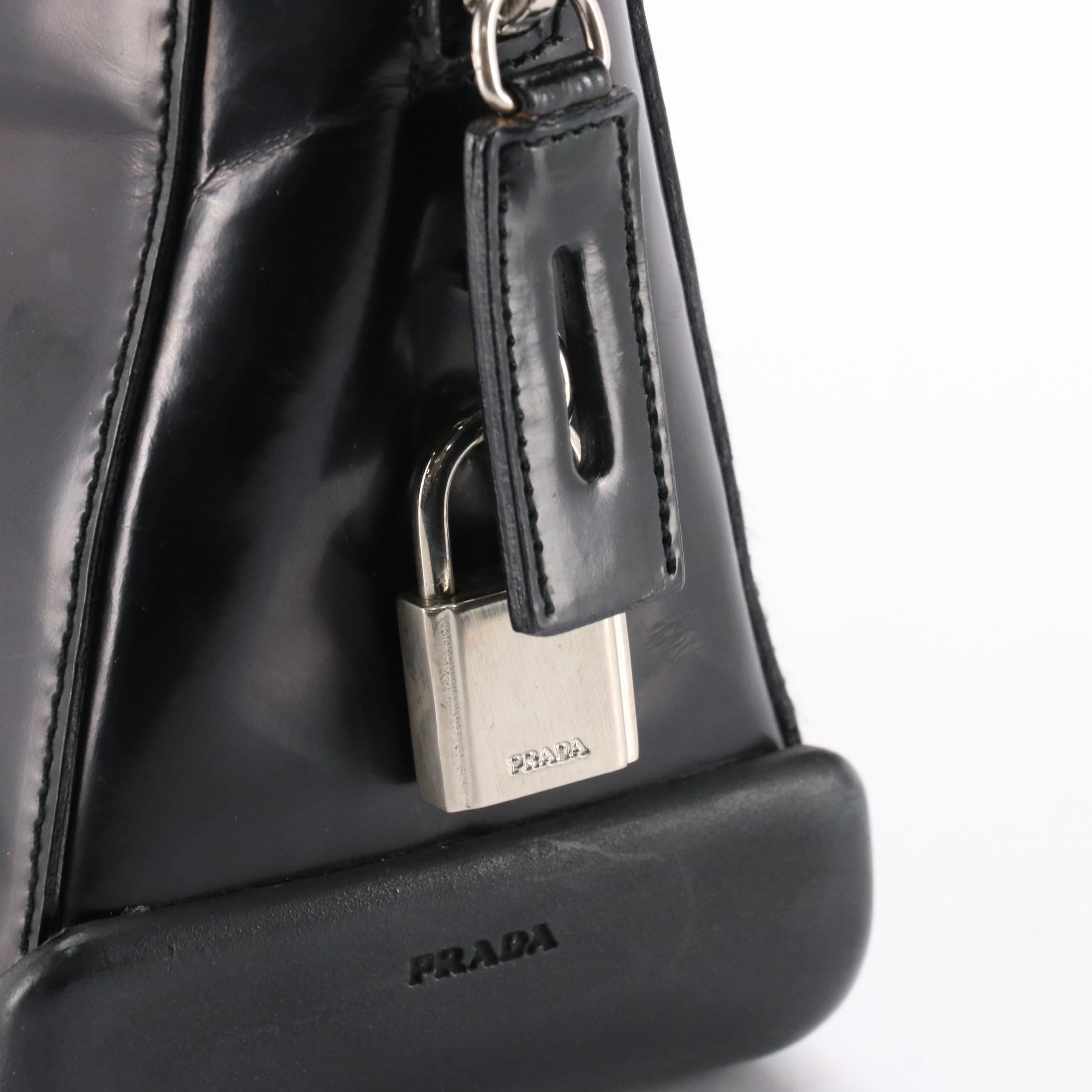 Prada Framed Shoulder Bag in Black Patent Leather