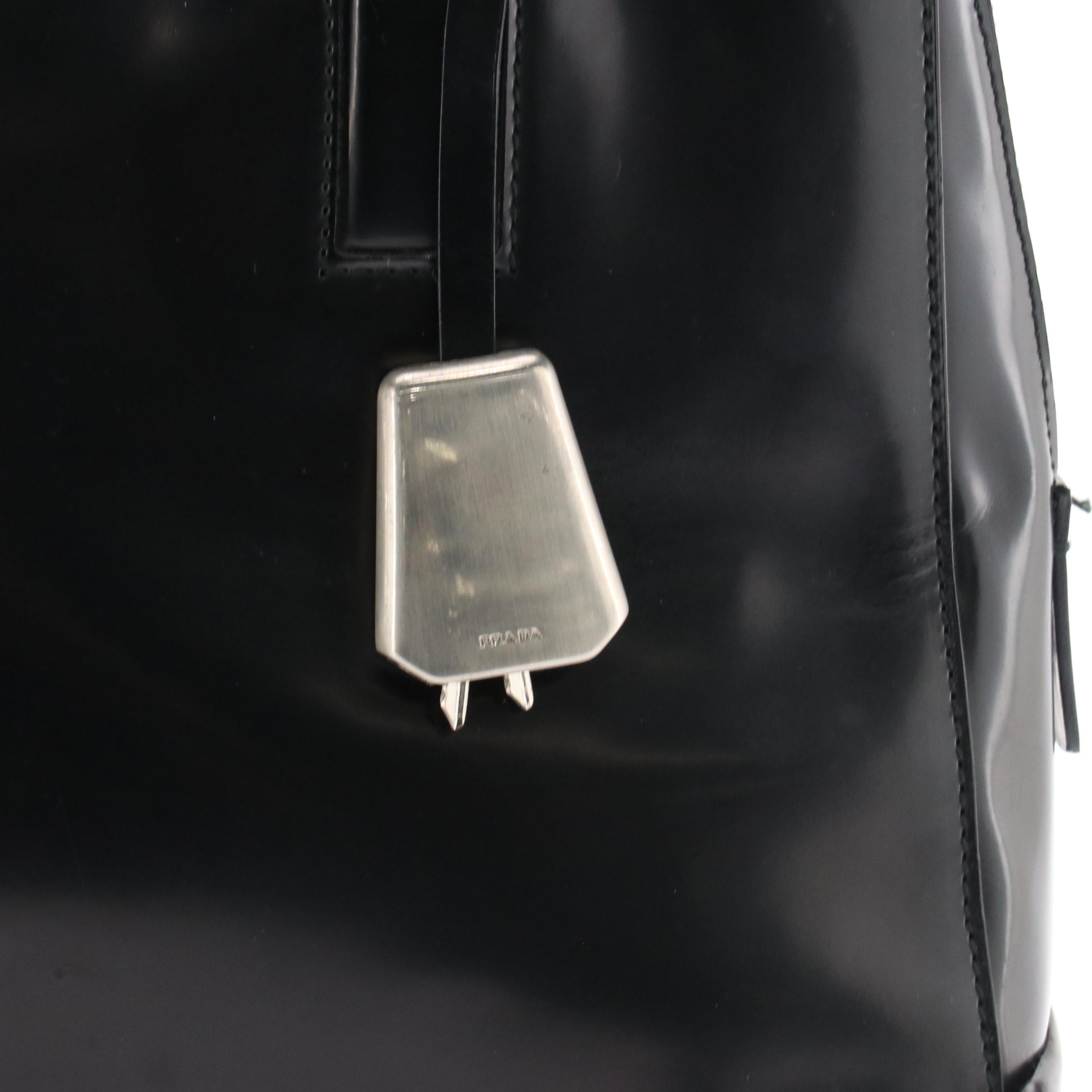 Prada Framed Shoulder Bag in Black Patent Leather