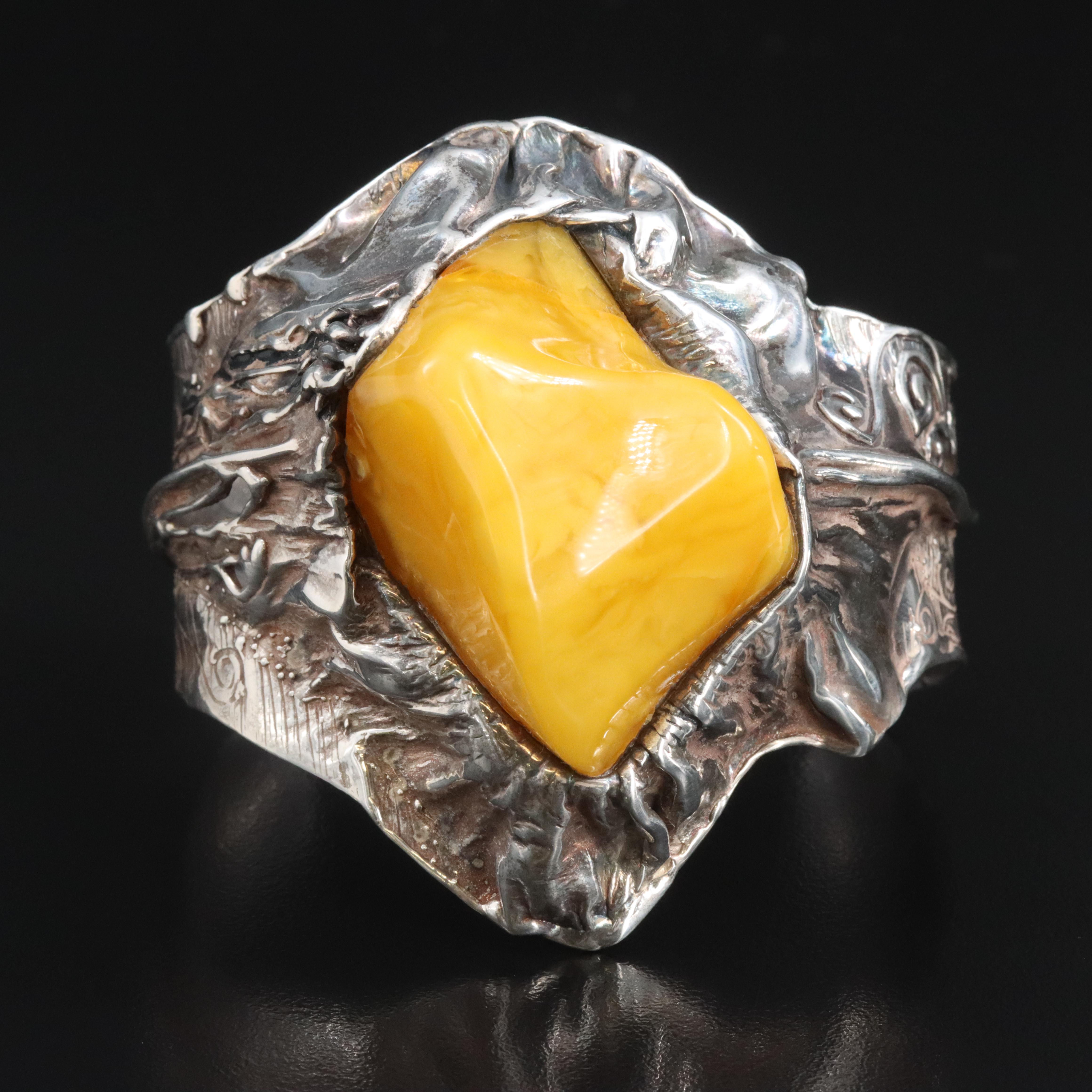 Sterling Amber Cuff Bracelet