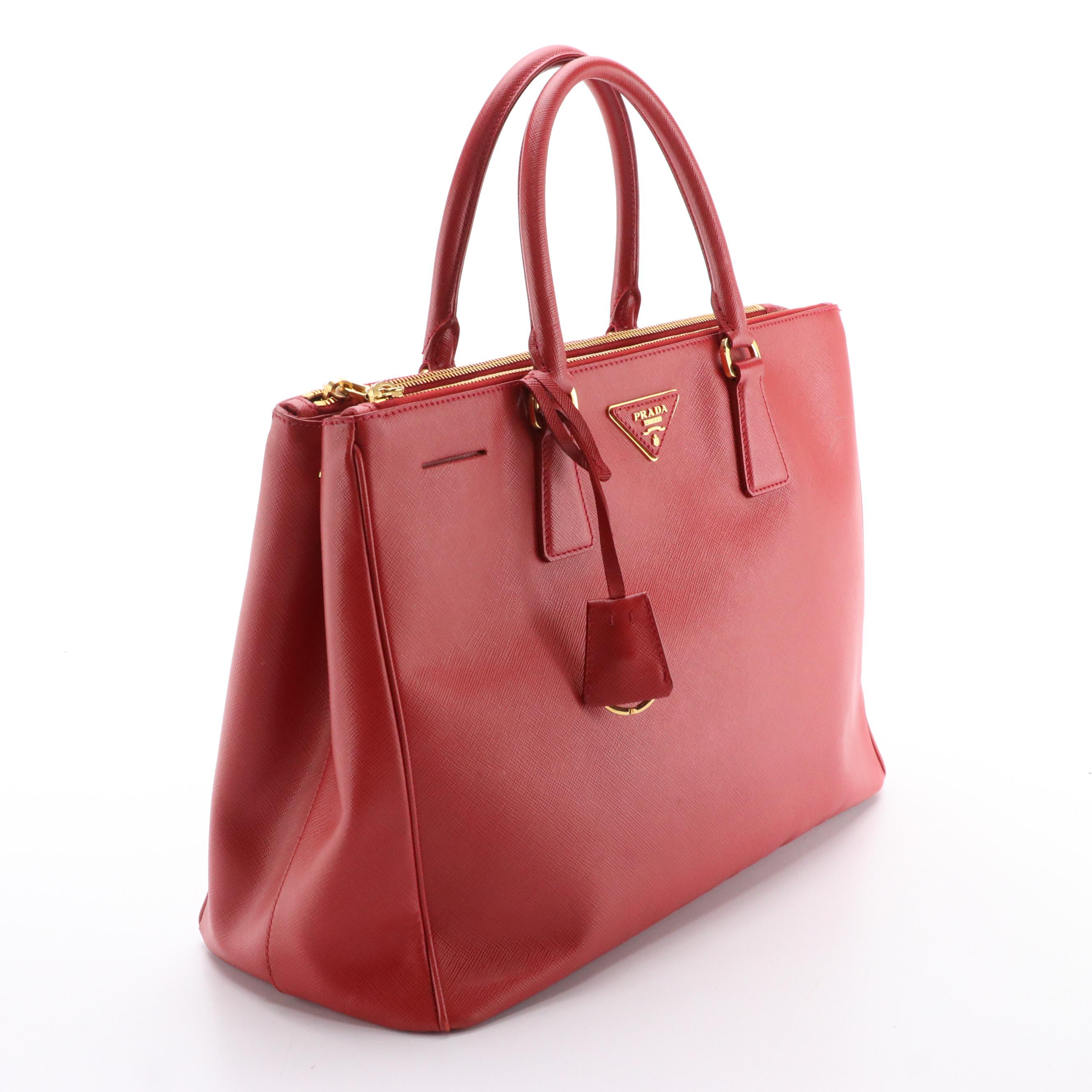 Prada Double Zip Large Tote Bag BN1786 in Fuoco Saffiano Lux Leather