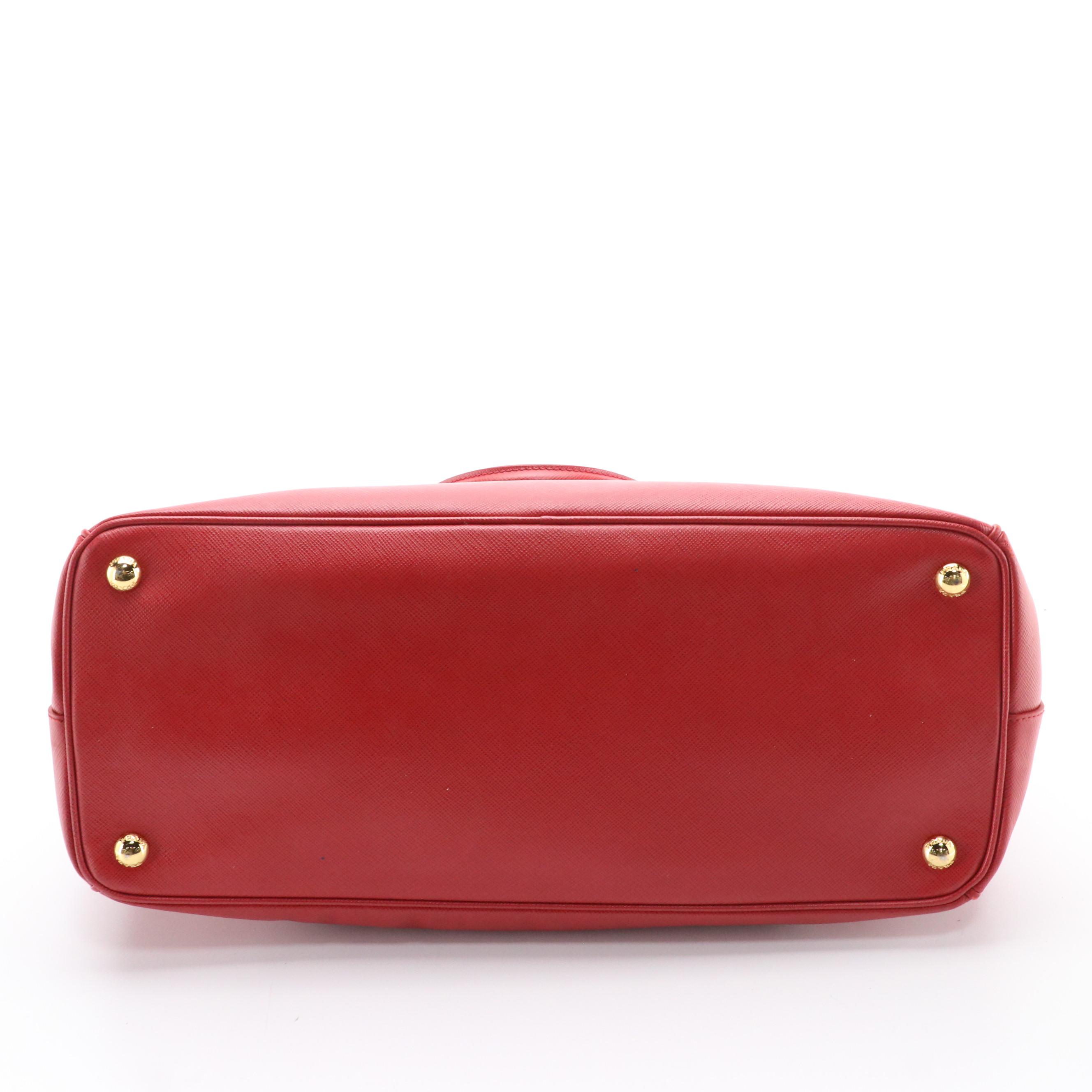 Prada Double Zip Large Tote Bag BN1786 in Fuoco Saffiano Lux Leather