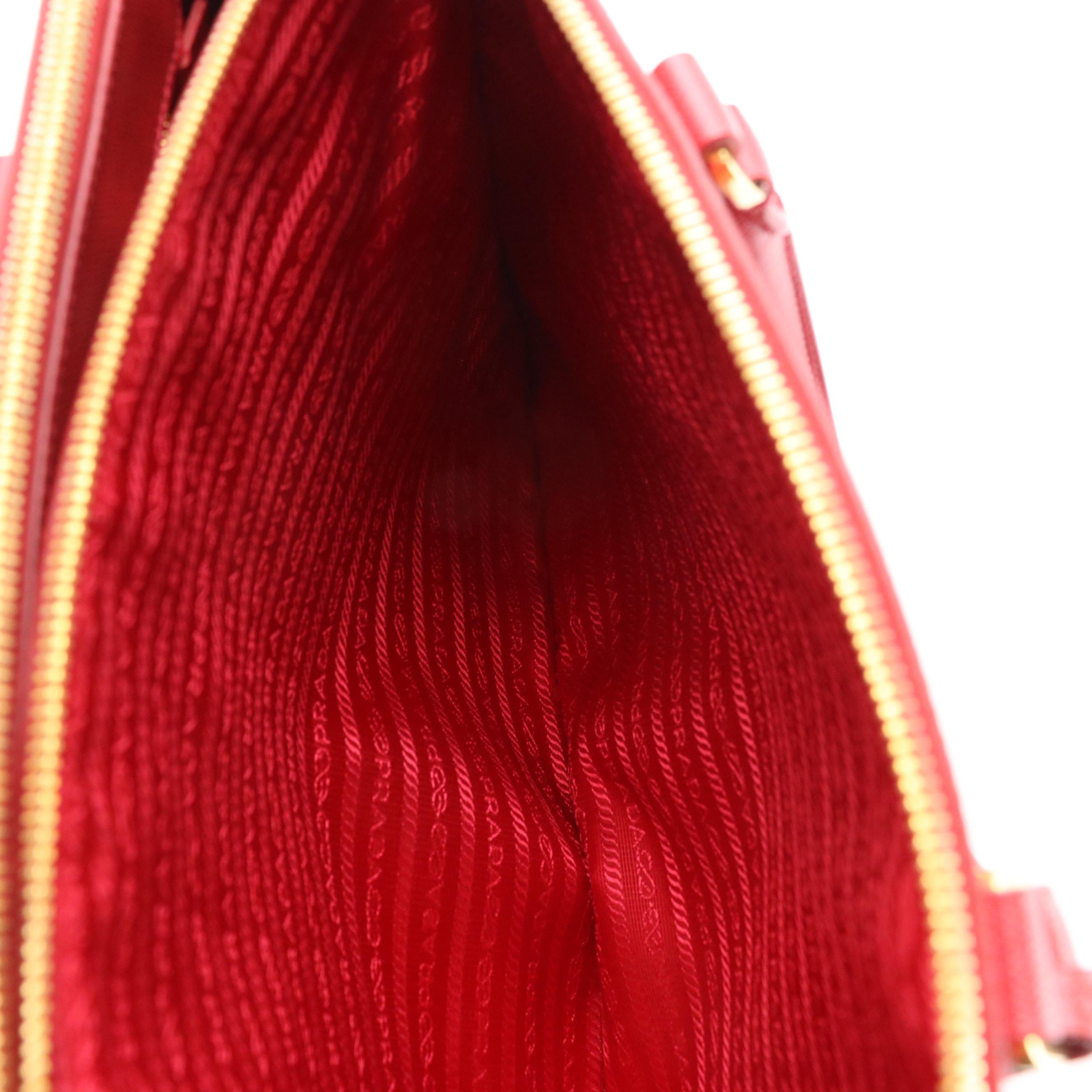 Prada Double Zip Large Tote Bag BN1786 in Fuoco Saffiano Lux Leather
